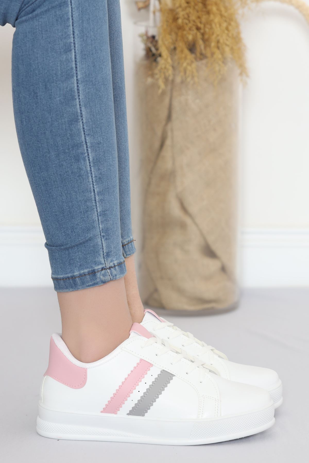 Çift Şeritli Günlük Ayakkabı Beyazpembe - 17114.264.