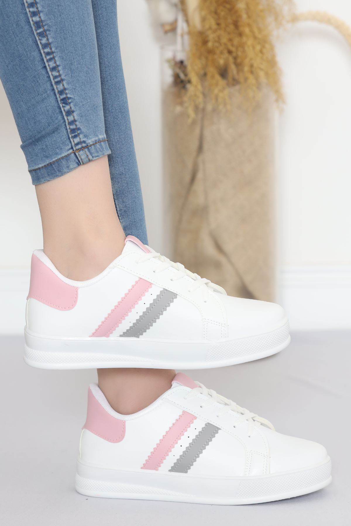 Çift Şeritli Günlük Ayakkabı Beyazpembe - 17114.264.