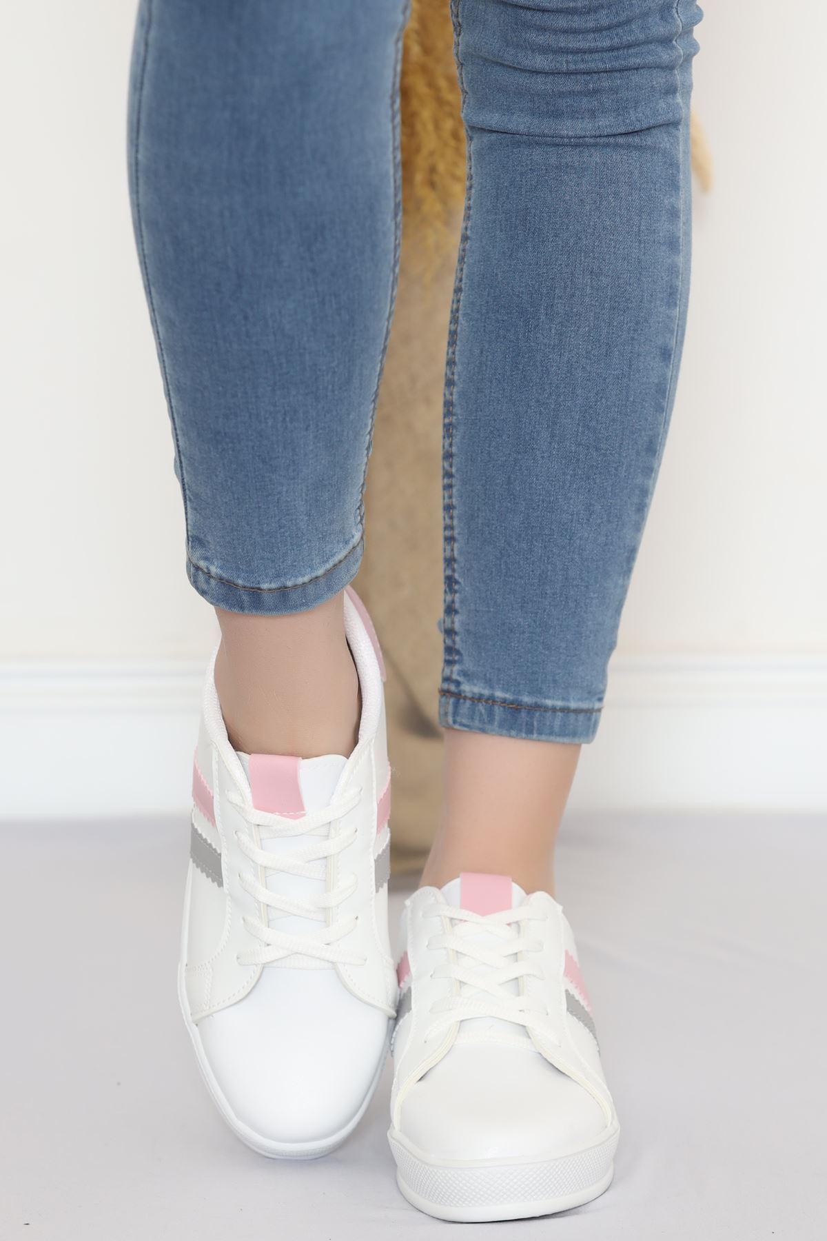 Çift Şeritli Günlük Ayakkabı Beyazpembe - 17114.264.