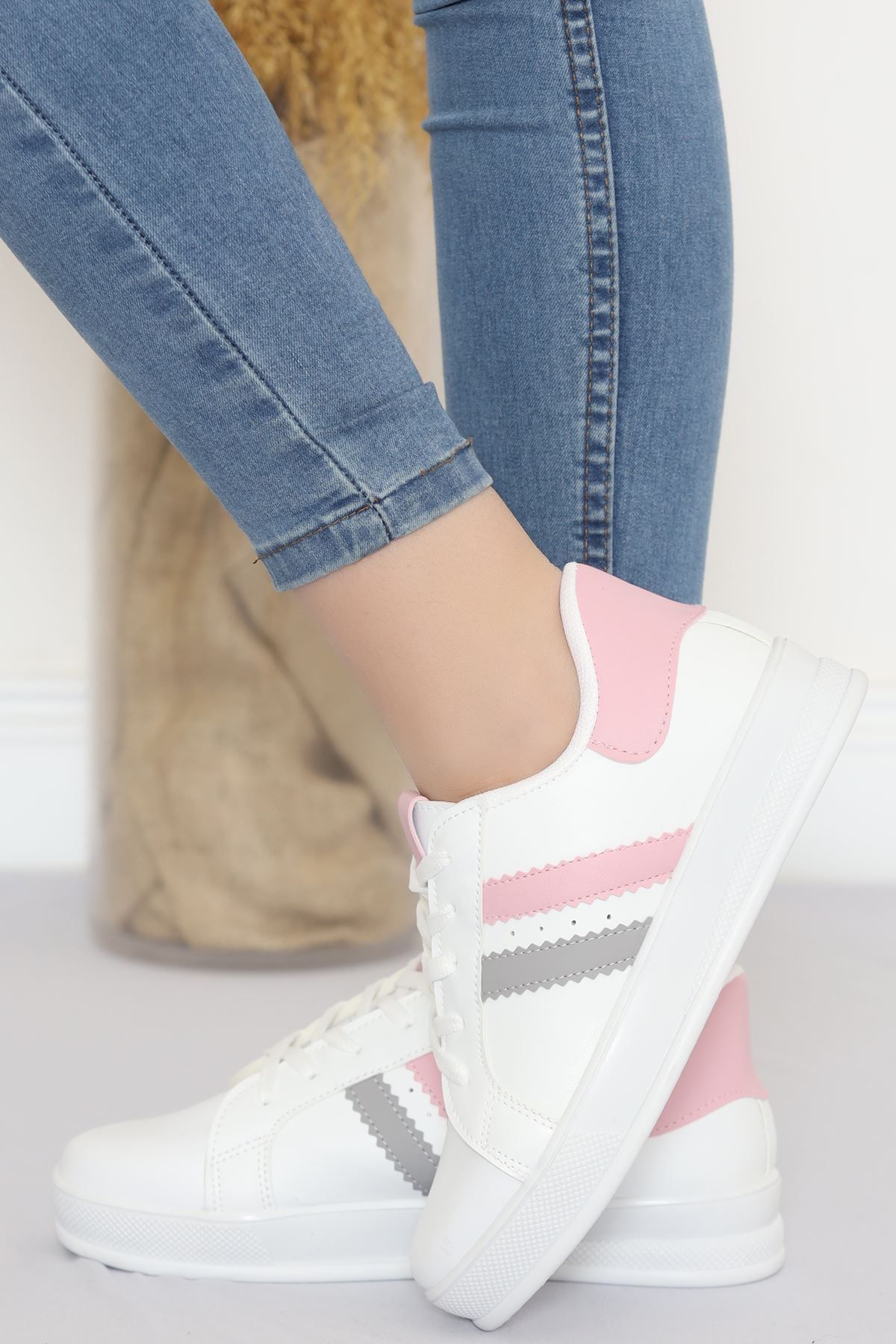 Çift Şeritli Günlük Ayakkabı Beyazpembe - 17114.264.