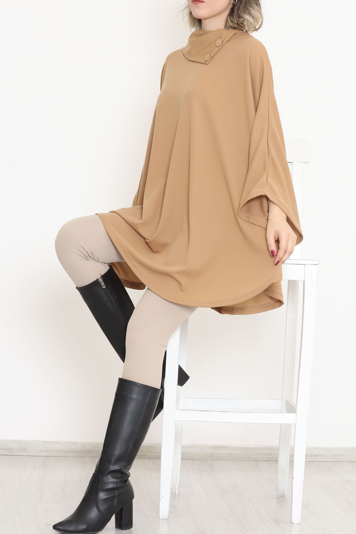 Şal Yaka Panço Sütlükahve - 10021.1778.