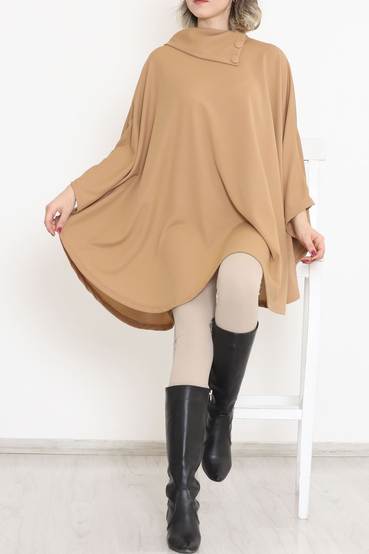 Şal Yaka Panço Sütlükahve - 10021.1778.