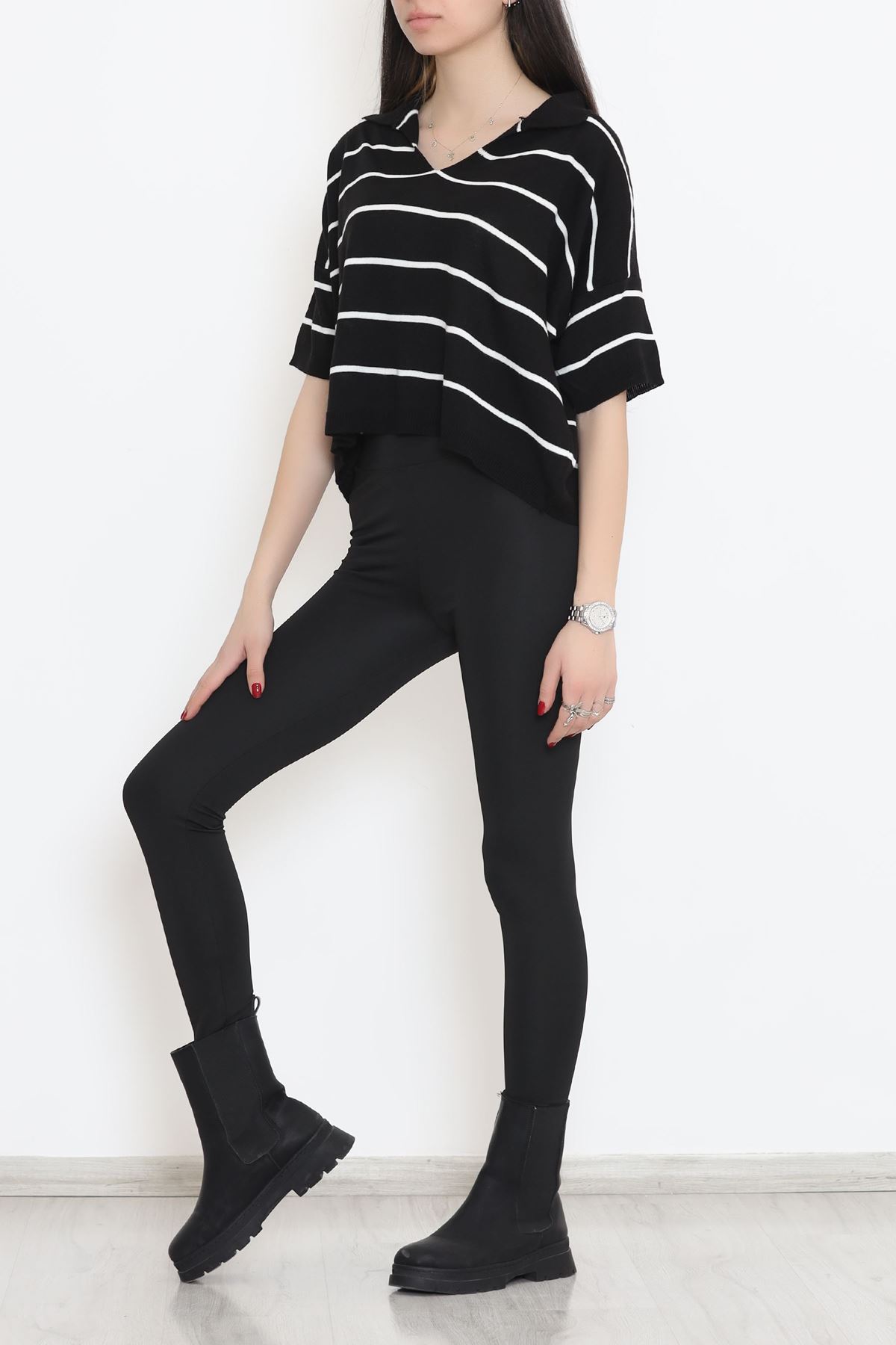 Gömlek Yaka Çizgili Triko Siyahkemik - 11182.1323.