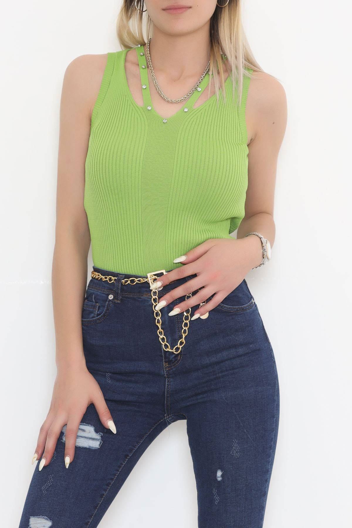 Biyesi Taşlı V Yaka Atlet Yeşil - 951.1019.