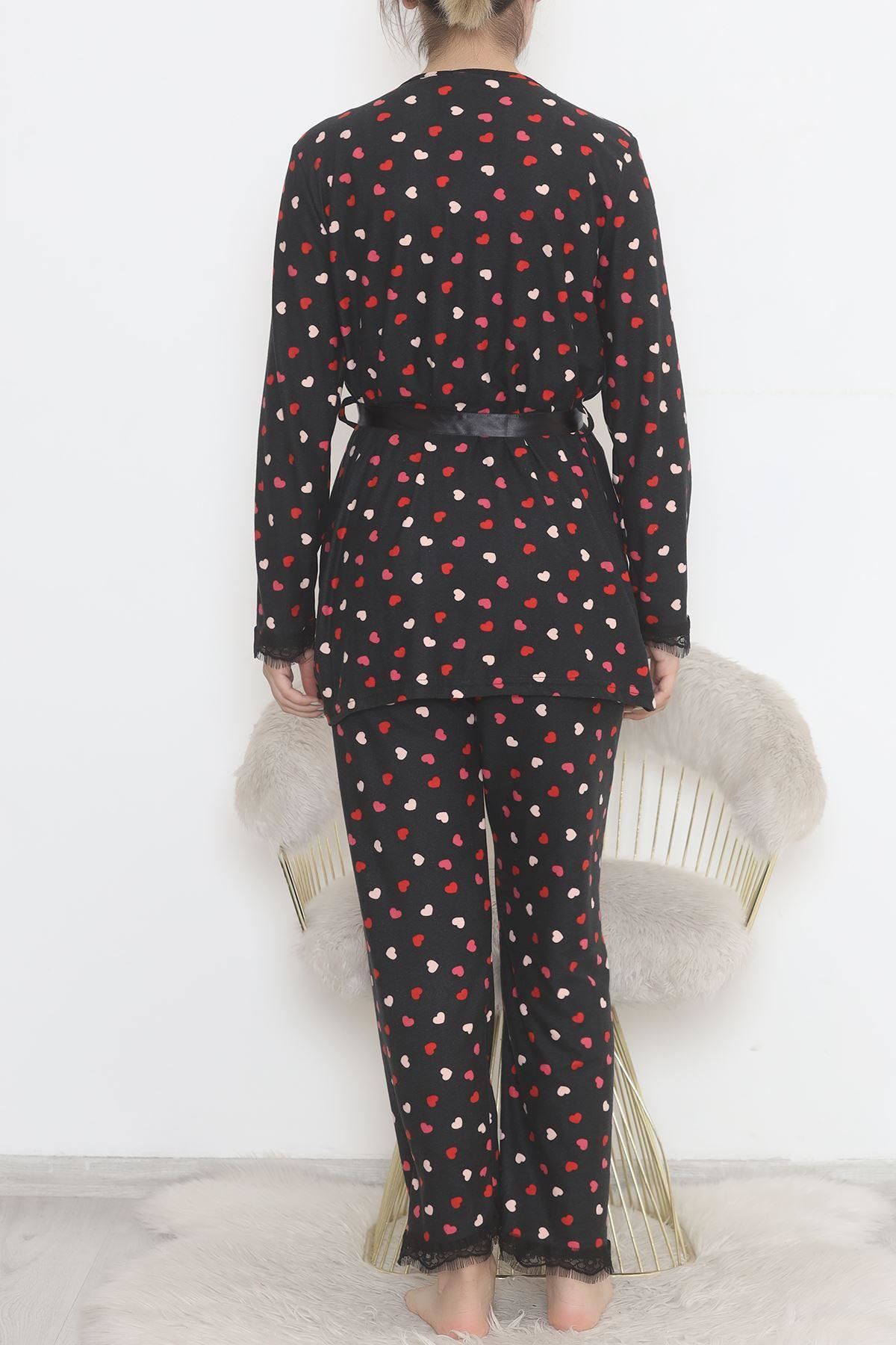 3'Lü Süet Pijama Takımı Siyahkırmızı - 668.1287.