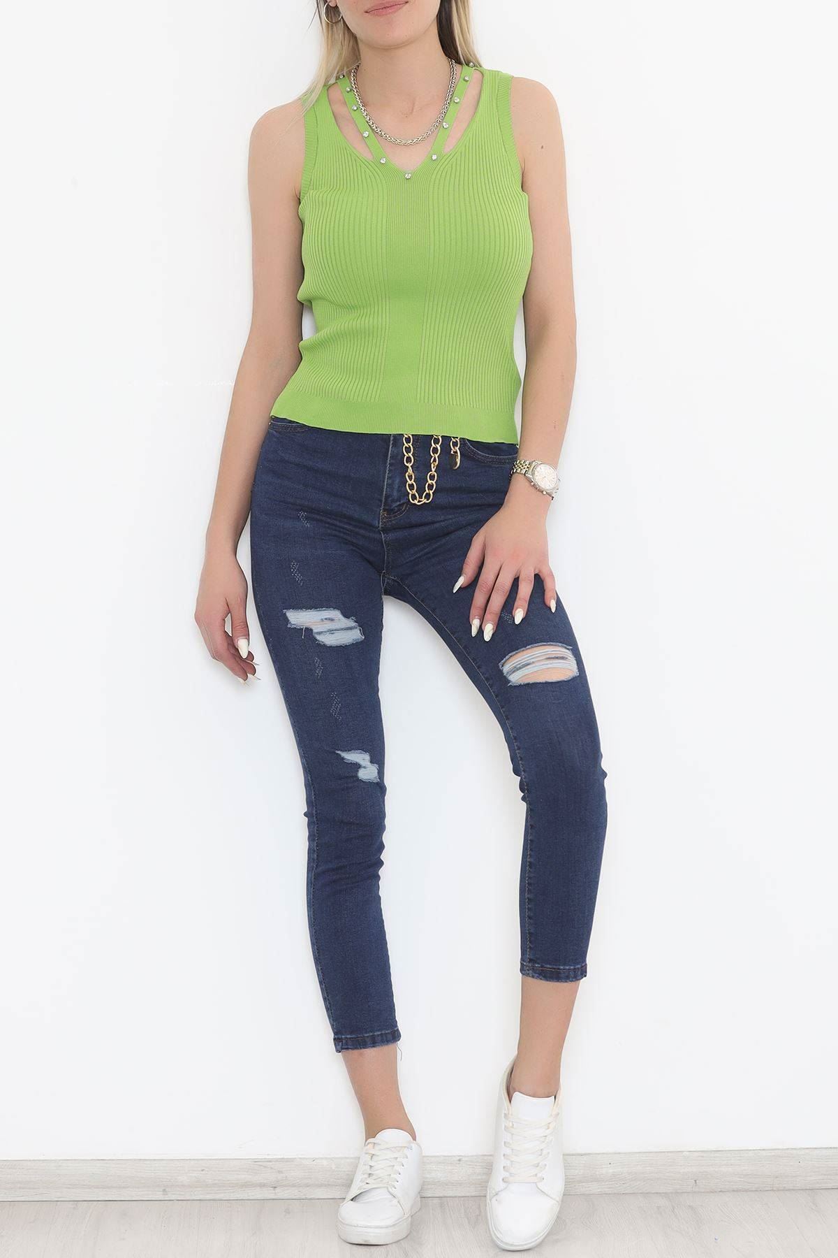 Biyesi Taşlı V Yaka Atlet Yeşil - 951.1019.