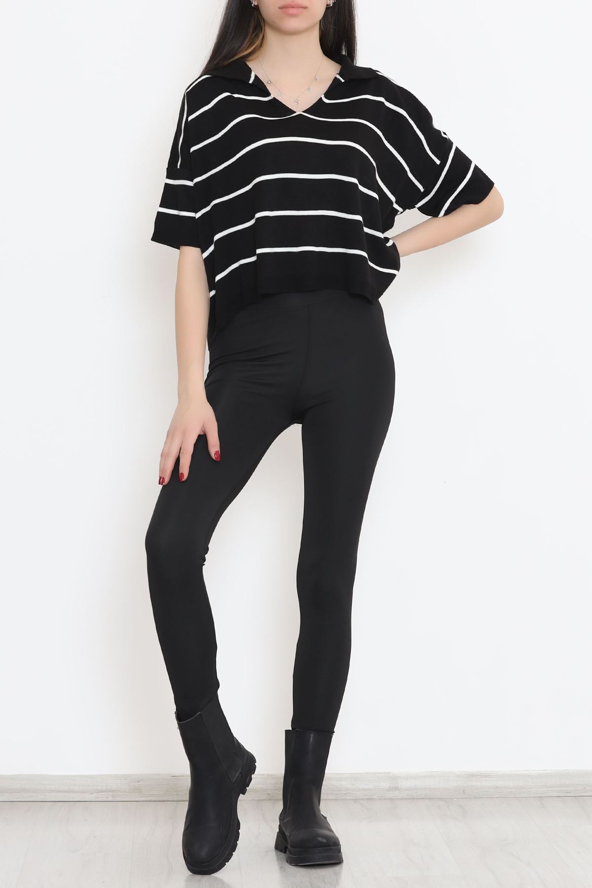Gömlek Yaka Çizgili Triko Siyahkemik - 11182.1323.