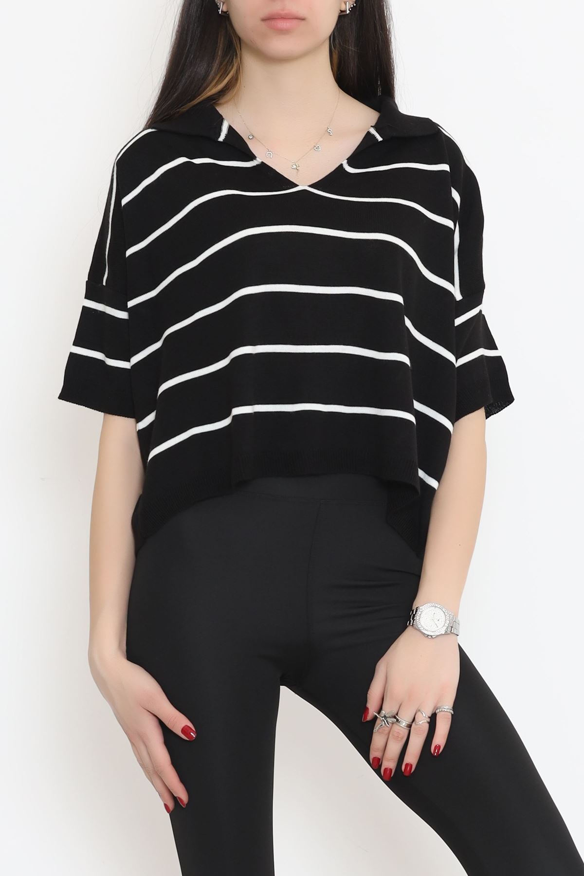 Gömlek Yaka Çizgili Triko Siyahkemik - 11182.1323.