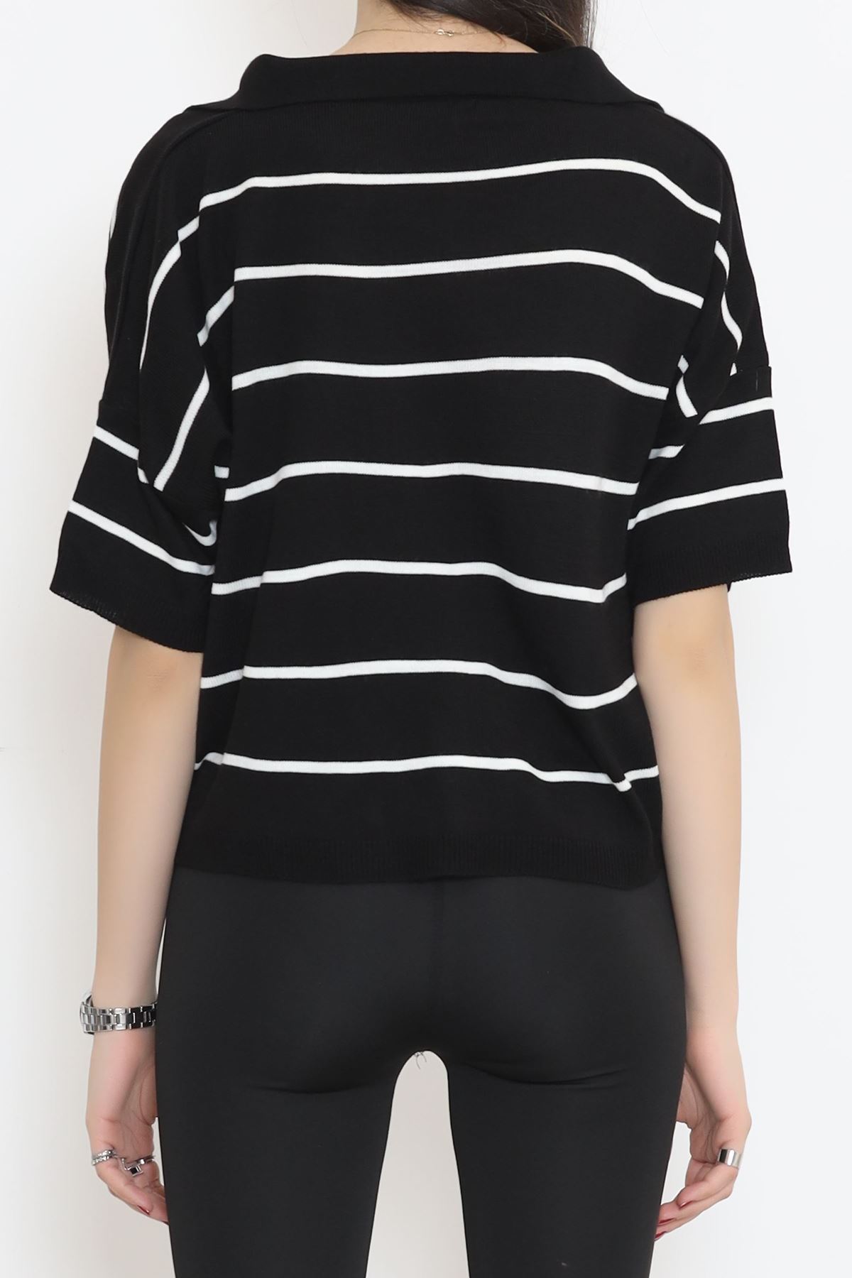 Gömlek Yaka Çizgili Triko Siyahkemik - 11182.1323.