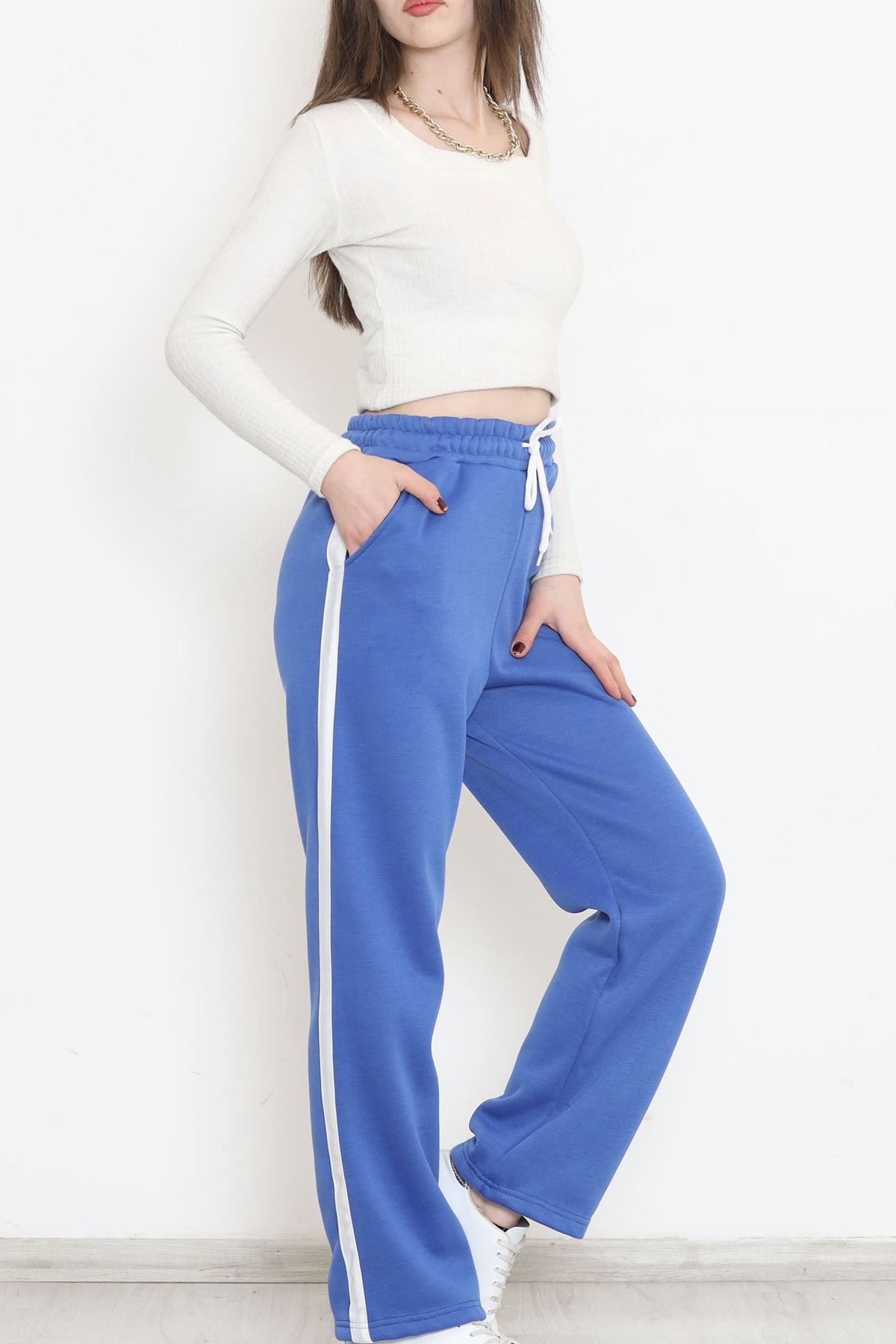 Yanı Şeritli Eşofman Altı Saks - 12328.1567.