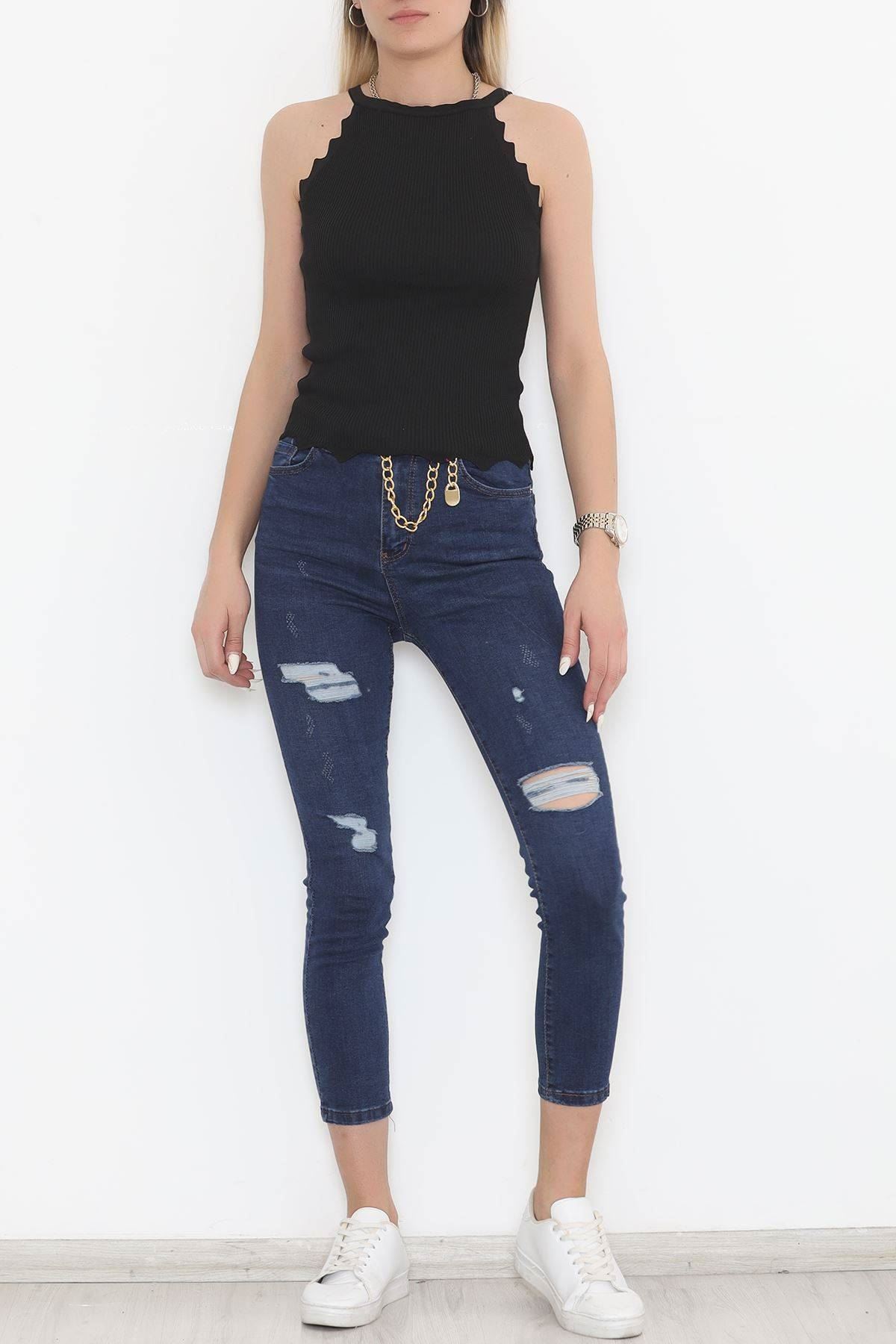 Yanları Merdiven Detaylı Triko Atlet Siyah - 942.1019.