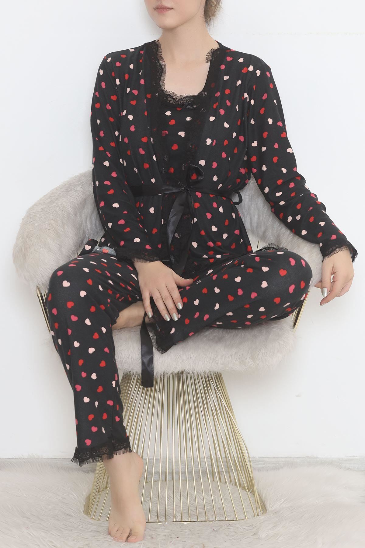 3'Lü Süet Pijama Takımı Siyahkırmızı - 668.1287.