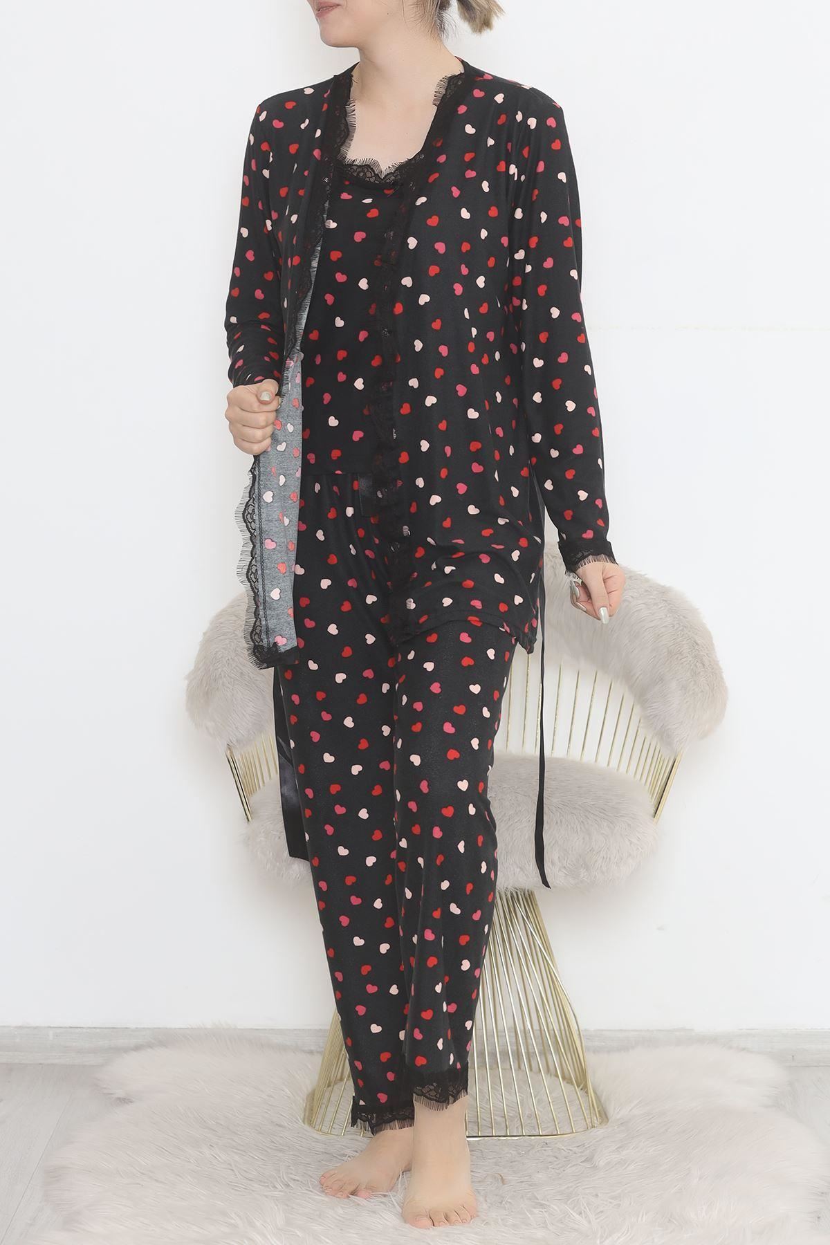 3'Lü Süet Pijama Takımı Siyahkırmızı - 668.1287.