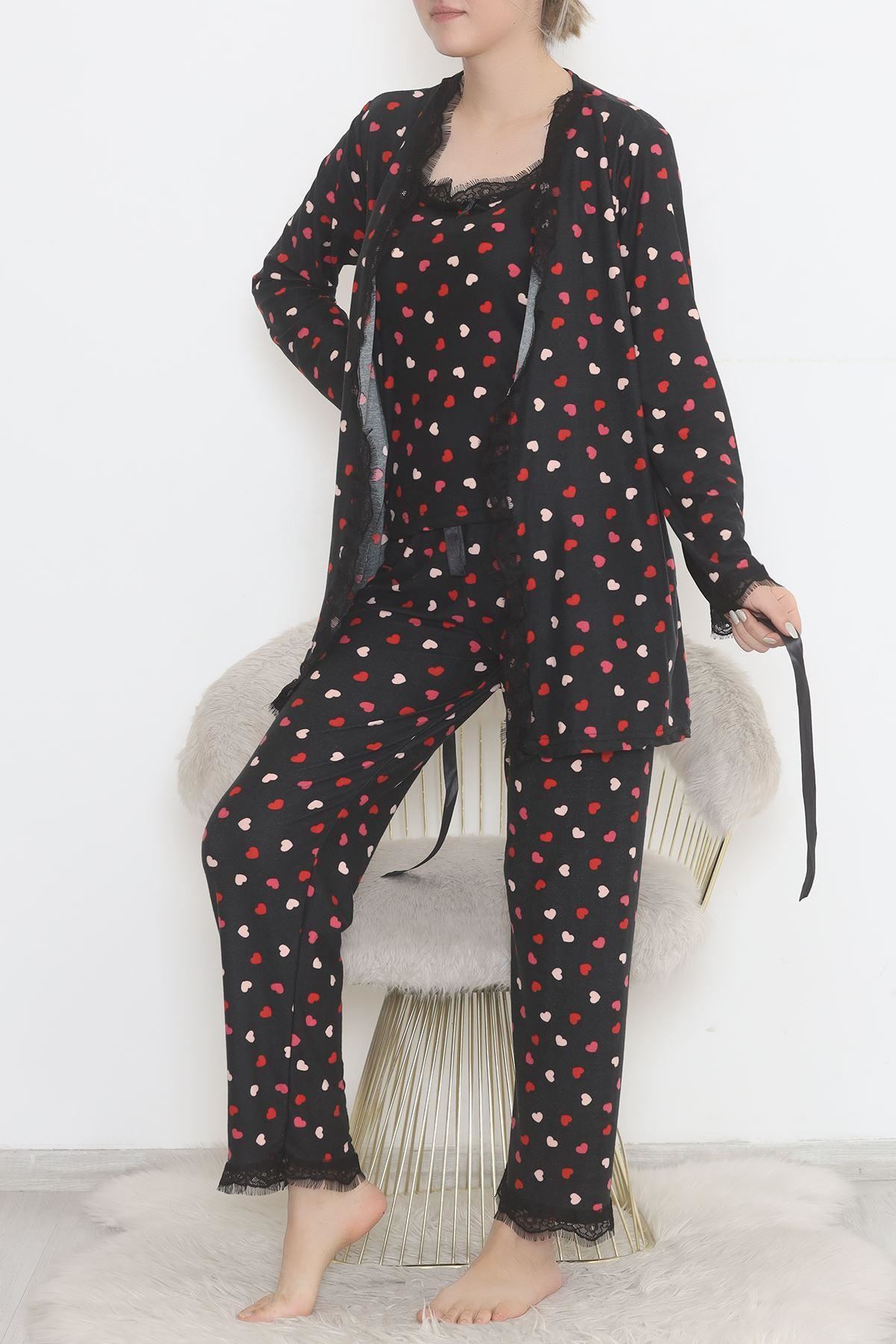 3'Lü Süet Pijama Takımı Siyahkırmızı - 668.1287.
