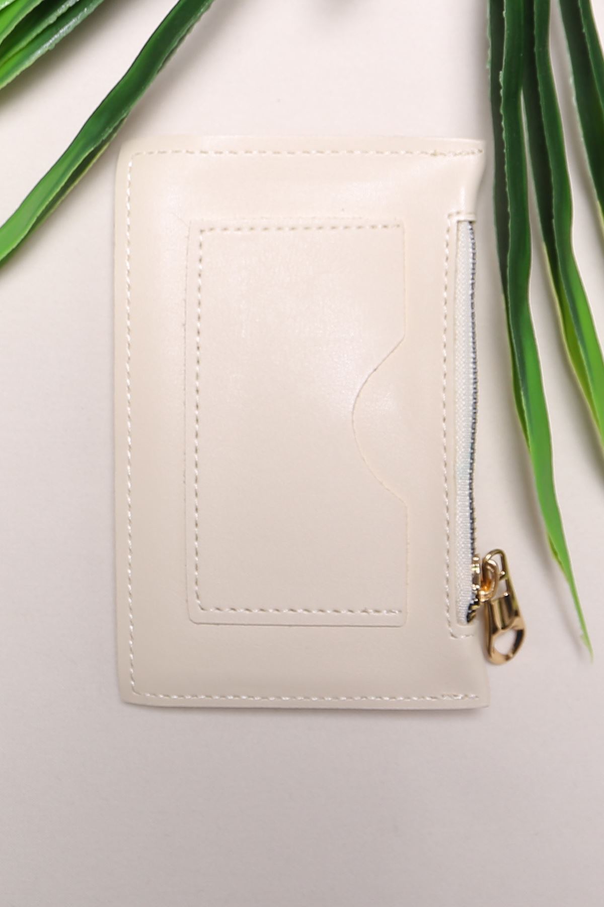 Çıtçıtlı Deri Cüzdan Krem - 15804.915.