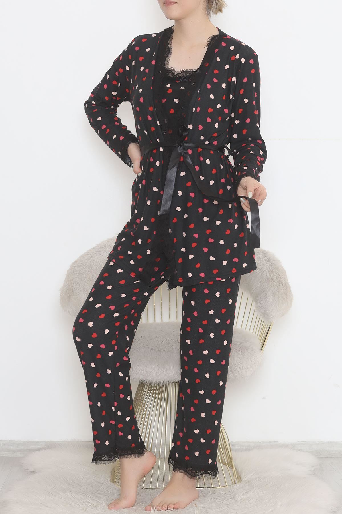 3'Lü Süet Pijama Takımı Siyahkırmızı - 668.1287.