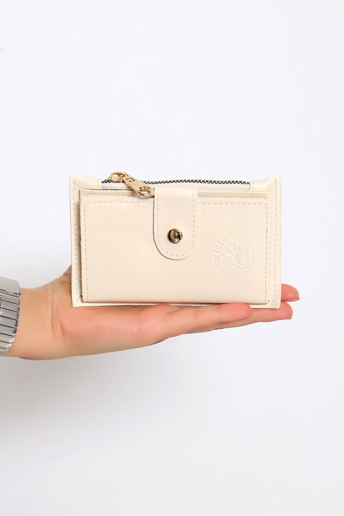 Çıtçıtlı Deri Cüzdan Krem - 15804.915.