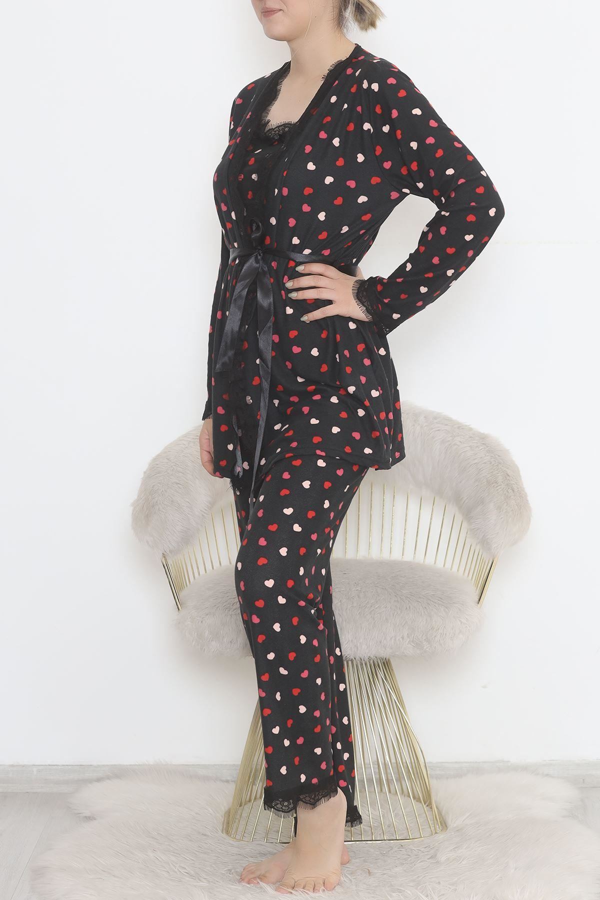 3'Lü Süet Pijama Takımı Siyahkırmızı - 668.1287.