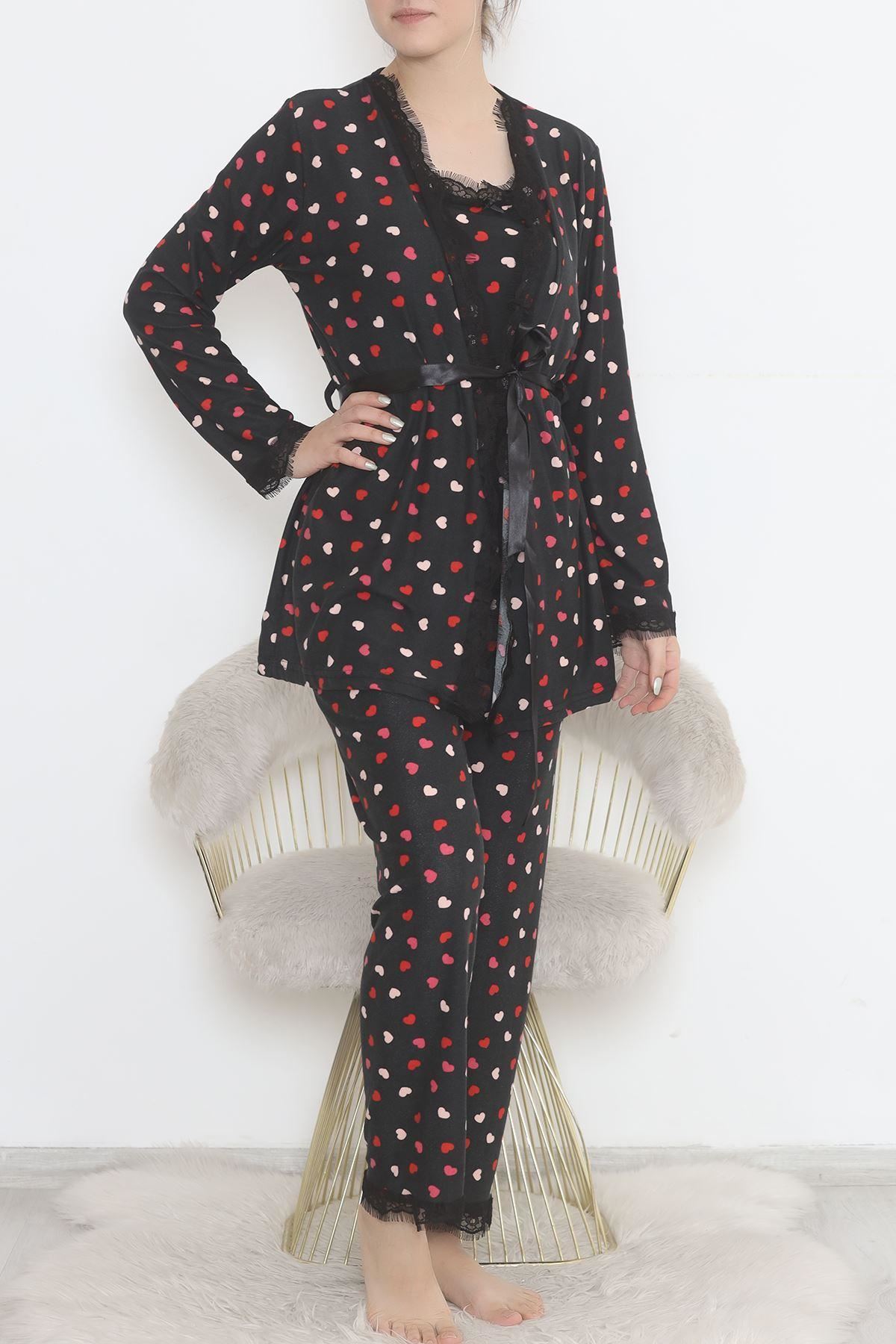 3'Lü Süet Pijama Takımı Siyahkırmızı - 668.1287.