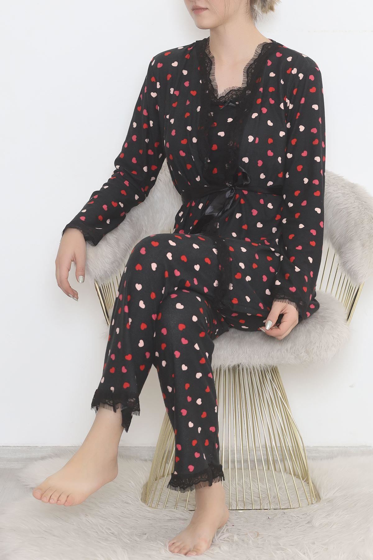 3'Lü Süet Pijama Takımı Siyahkırmızı - 668.1287.