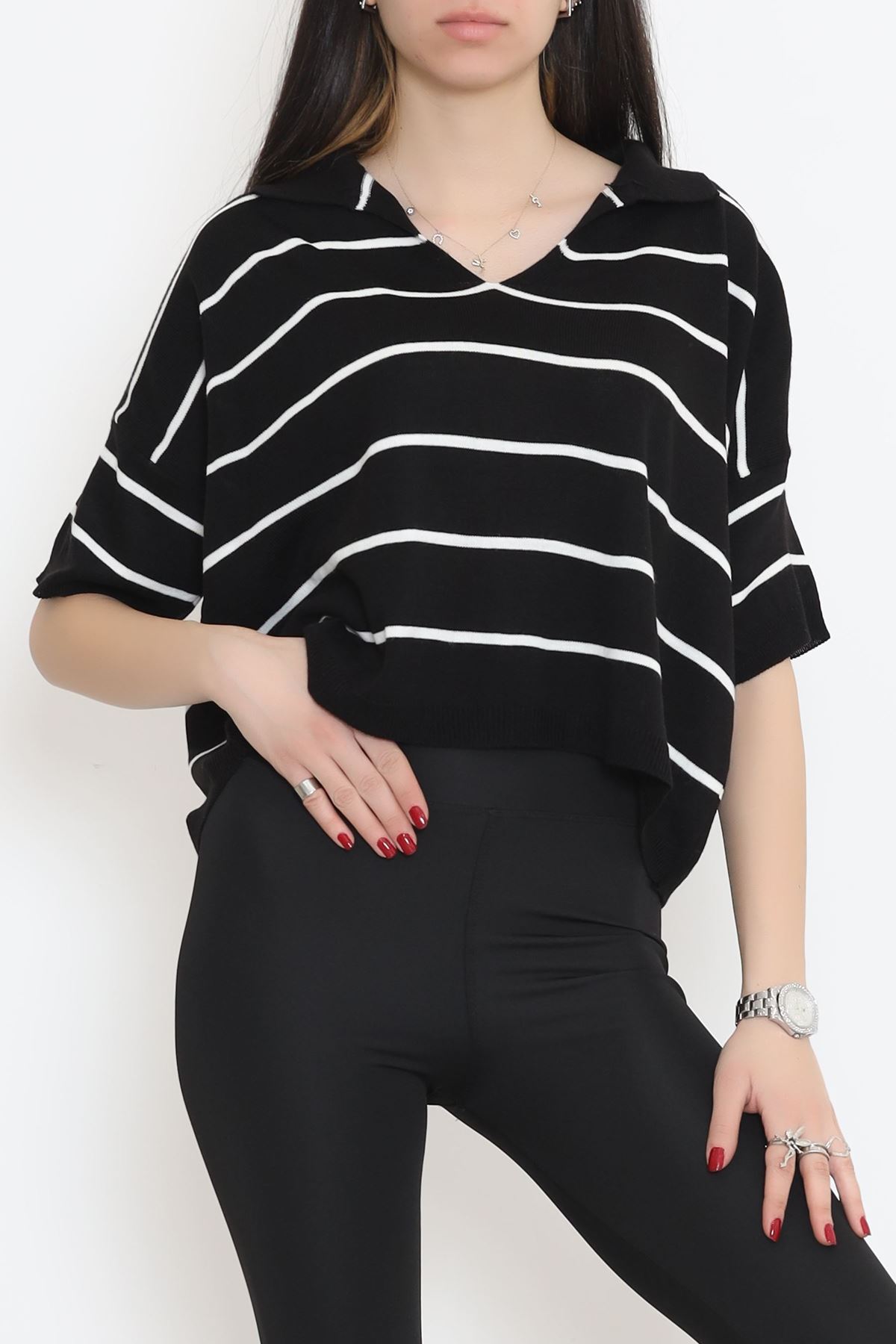 Gömlek Yaka Çizgili Triko Siyahkemik - 11182.1323.