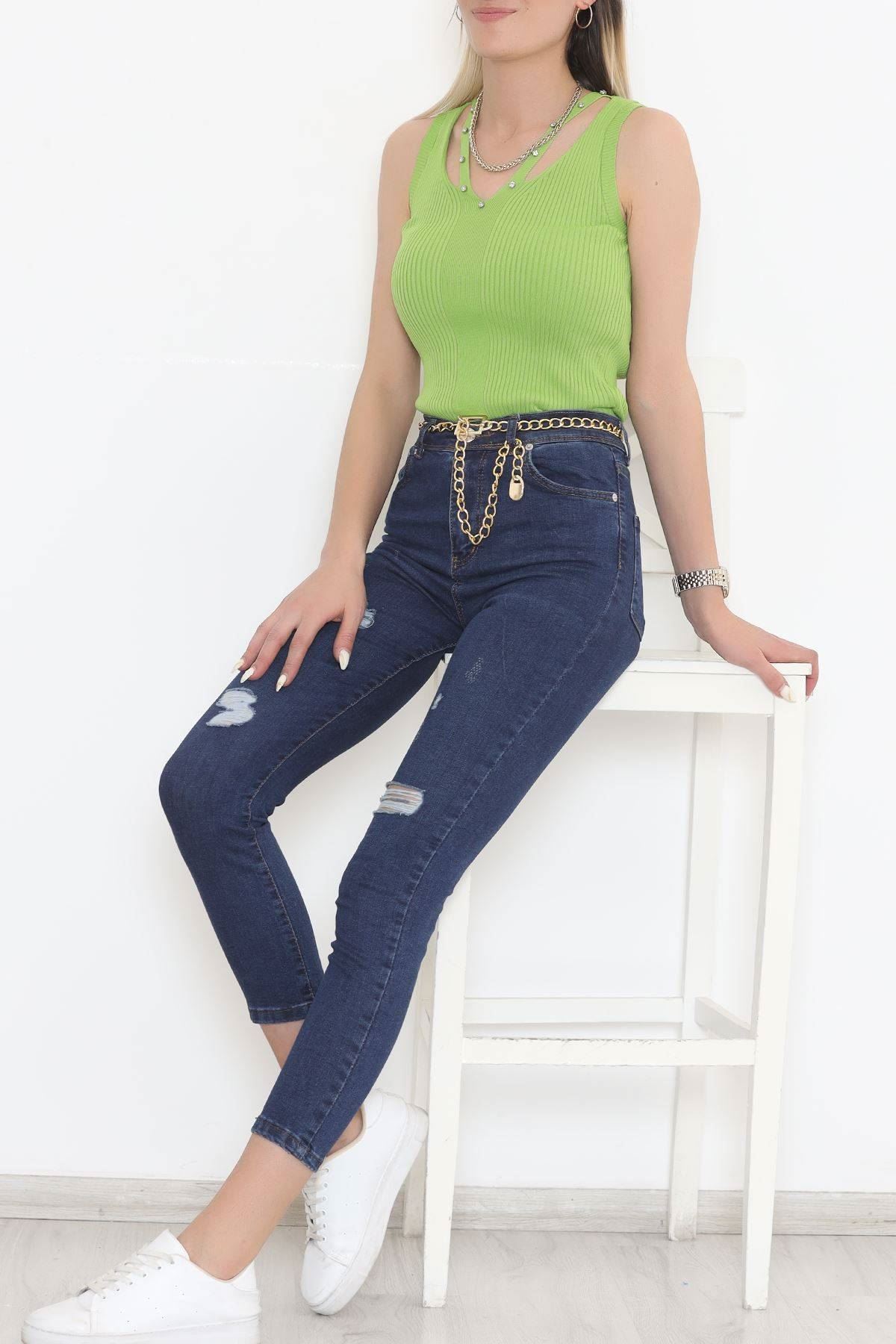 Biyesi Taşlı V Yaka Atlet Yeşil - 951.1019.