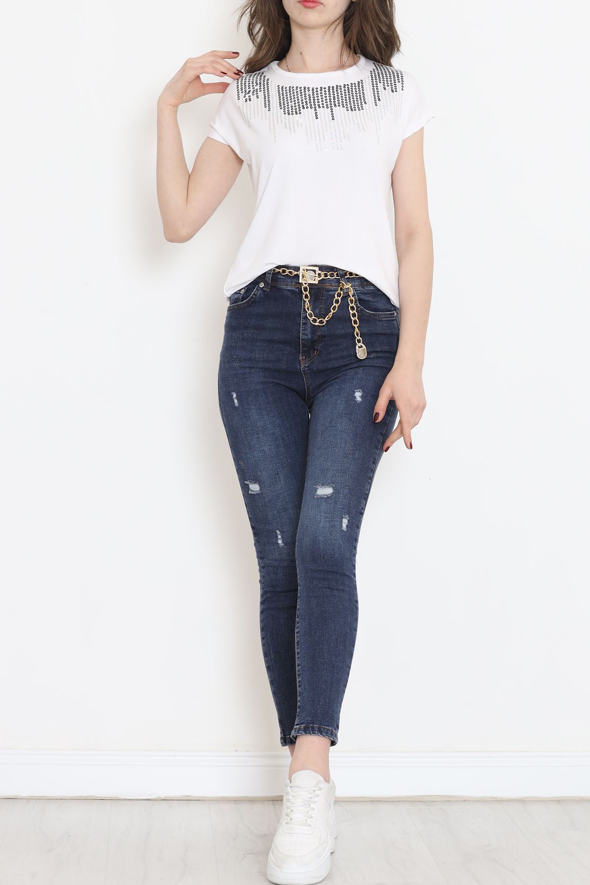 Pul Detaylı Bluz Beyaz - 17145.599.