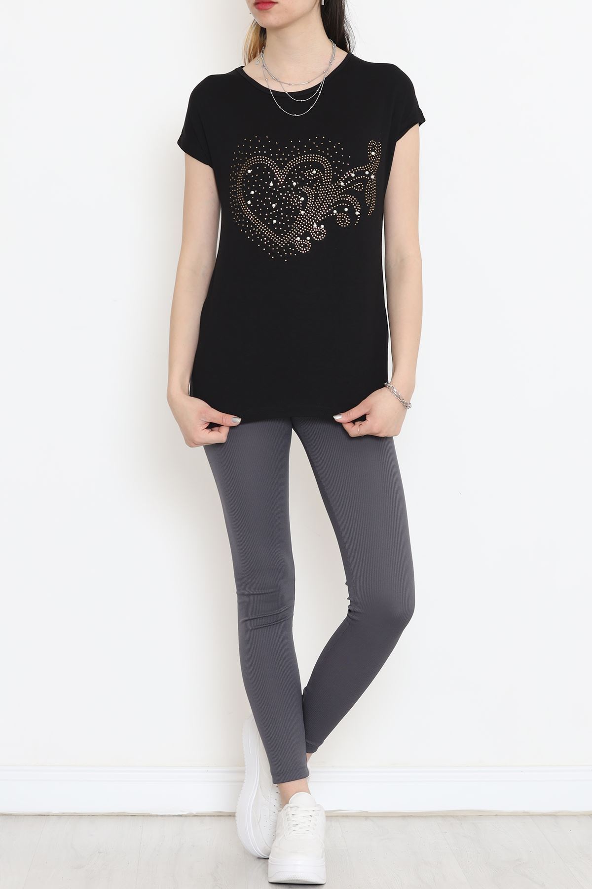 İncili Taş Detaylı Bluz Siyah - 18169.599.