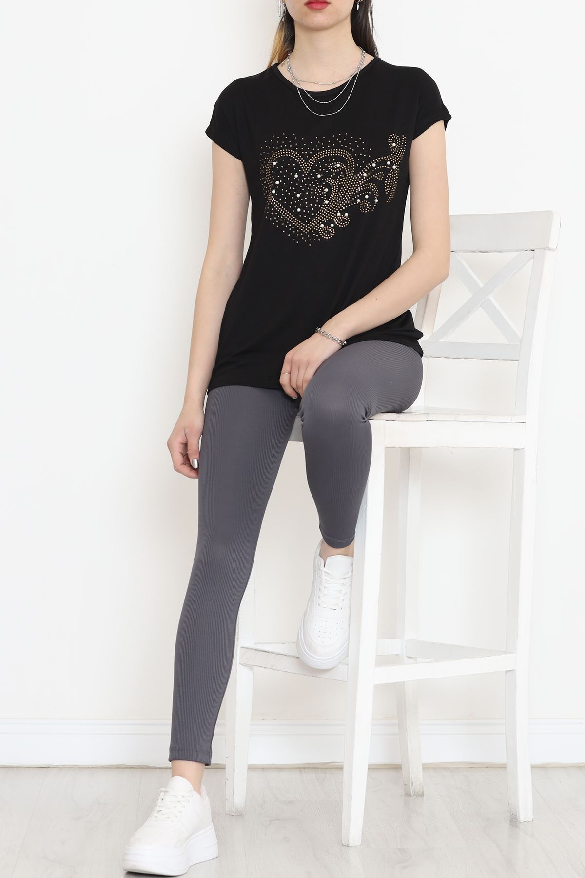 İncili Taş Detaylı Bluz Siyah - 18169.599.