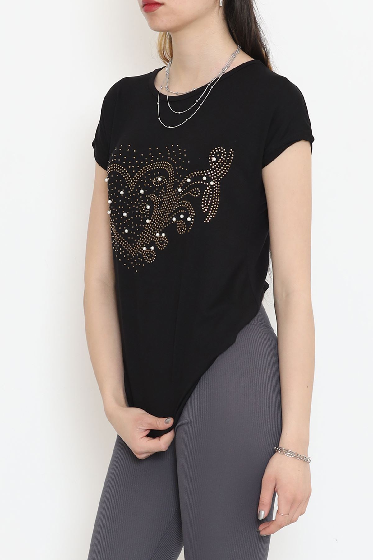İncili Taş Detaylı Bluz Siyah - 18169.599.