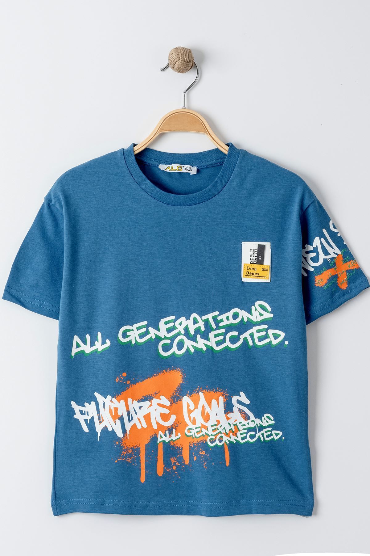 8-12 Yaş Baskılı Çocuk Tişört Mavi - 324680.1576.