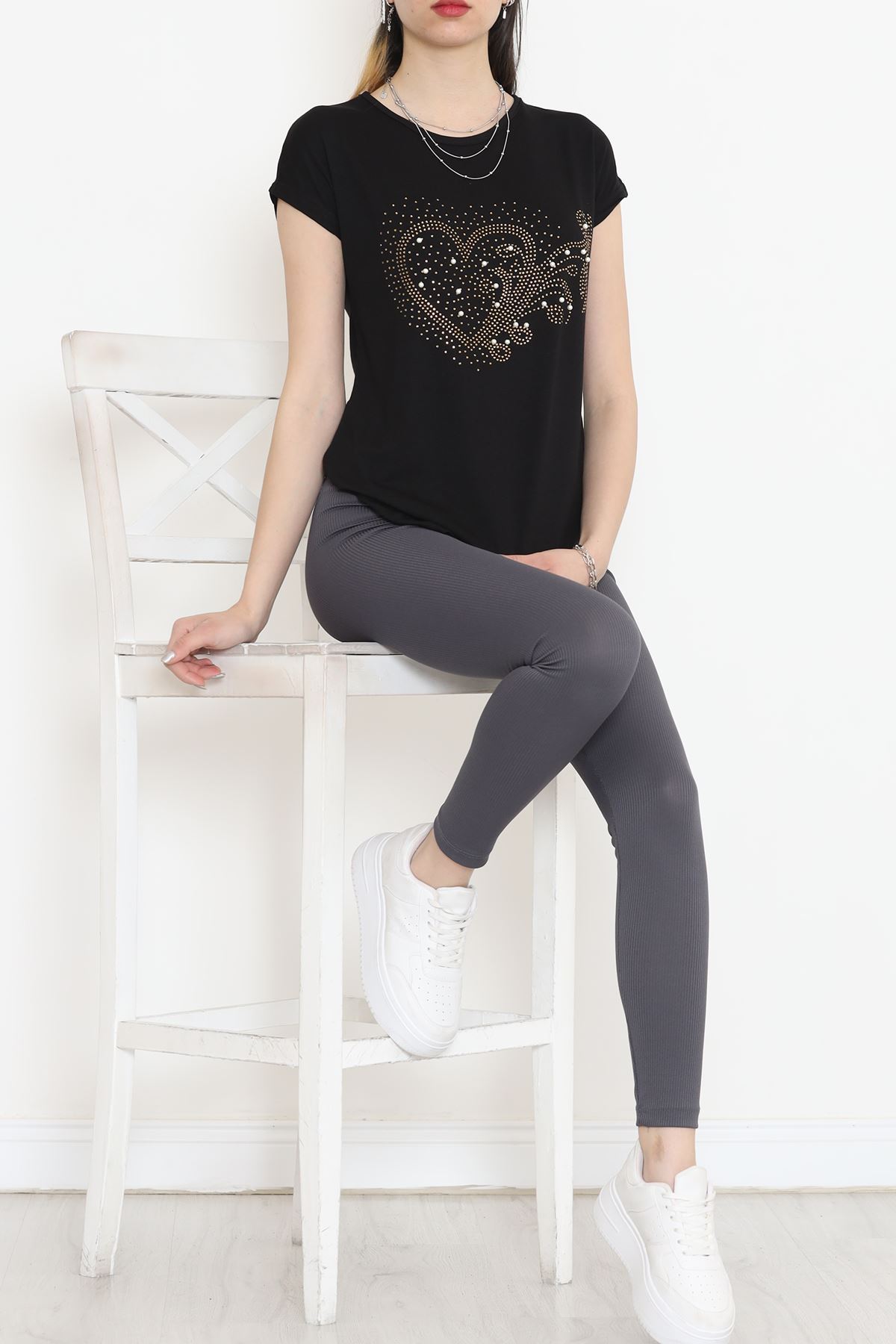 İncili Taş Detaylı Bluz Siyah - 18169.599.