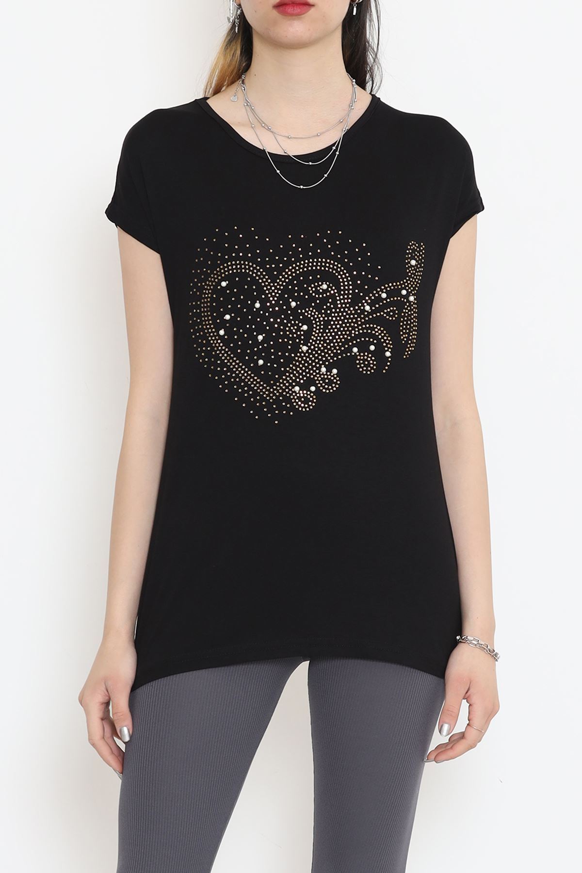 İncili Taş Detaylı Bluz Siyah - 18169.599.