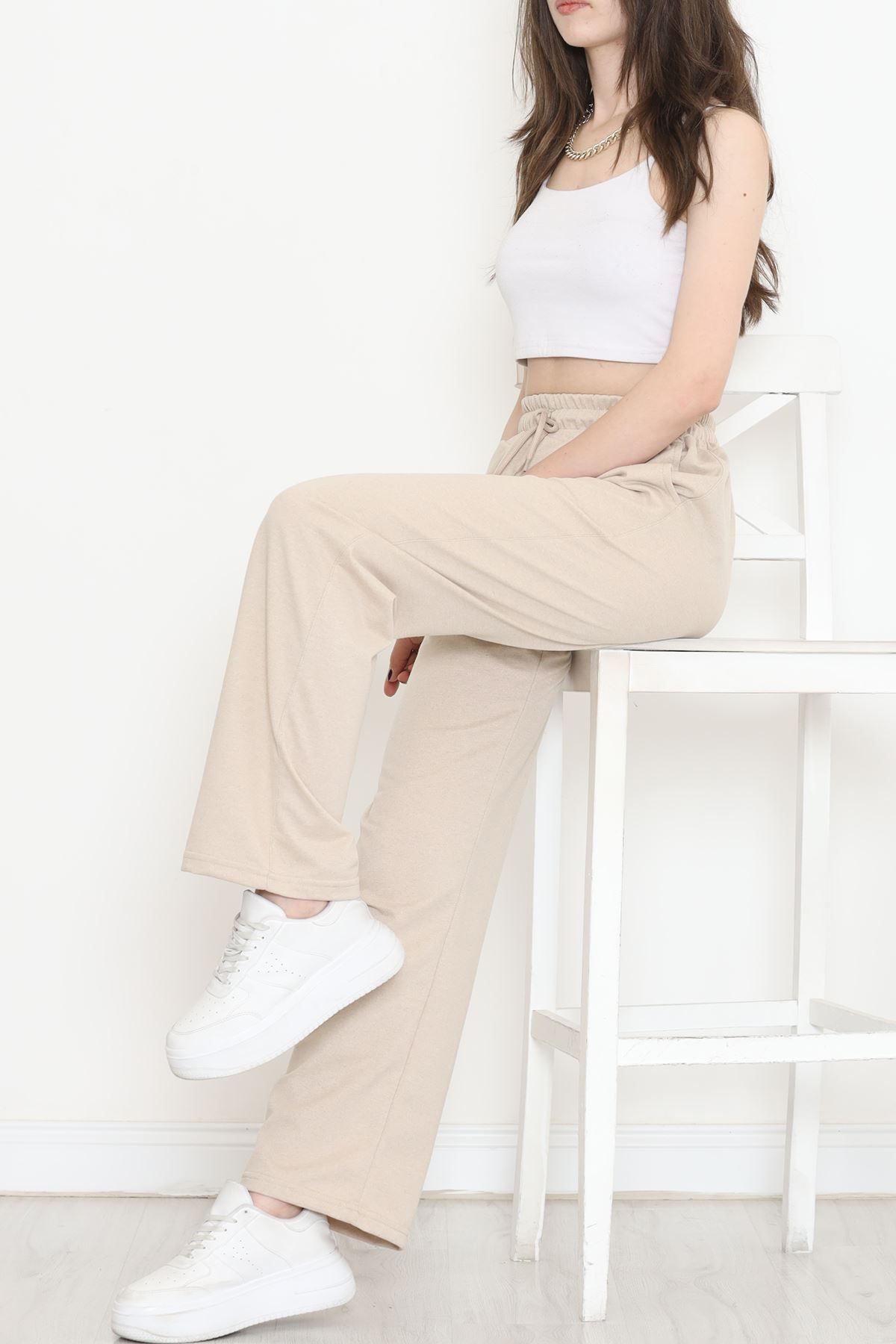 Düz Paça Şardonsuz Eşofman Altı Bej - 17280.053.