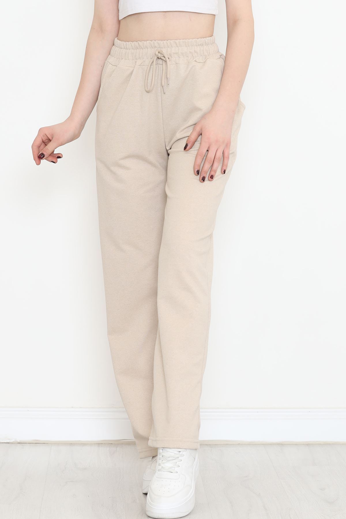 Düz Paça Şardonsuz Eşofman Altı Bej - 17280.053.