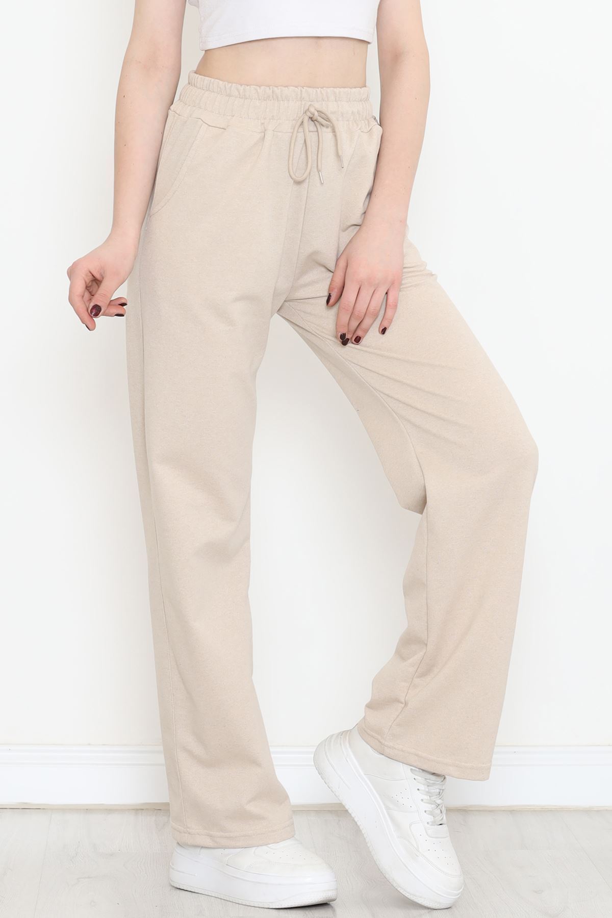 Düz Paça Şardonsuz Eşofman Altı Bej - 17280.053.