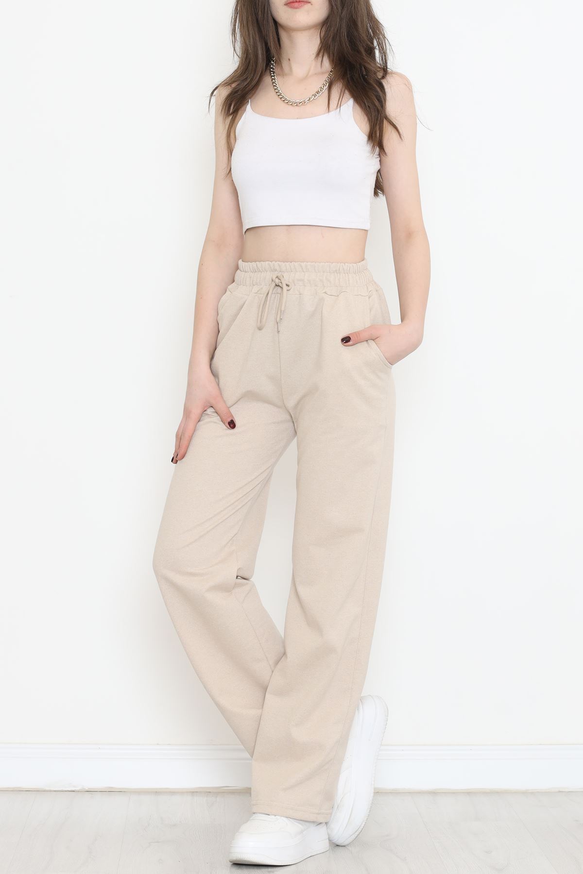 Düz Paça Şardonsuz Eşofman Altı Bej - 17280.053.