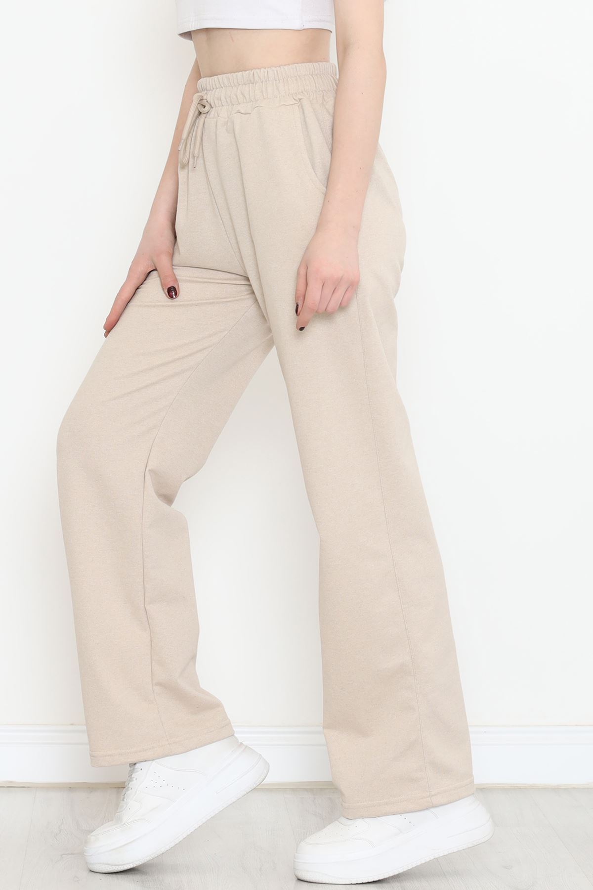 Düz Paça Şardonsuz Eşofman Altı Bej - 17280.053.