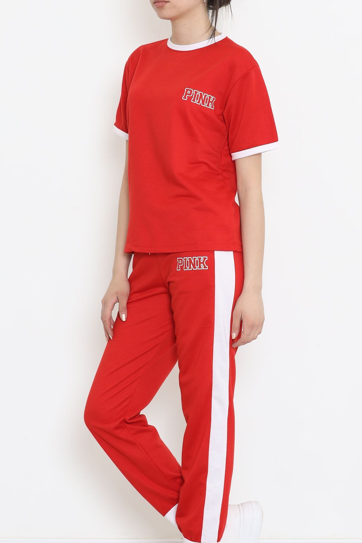 Baskılı İki Renk Eşofman Takımı Kırmızıbeyaz - 16607.5238.