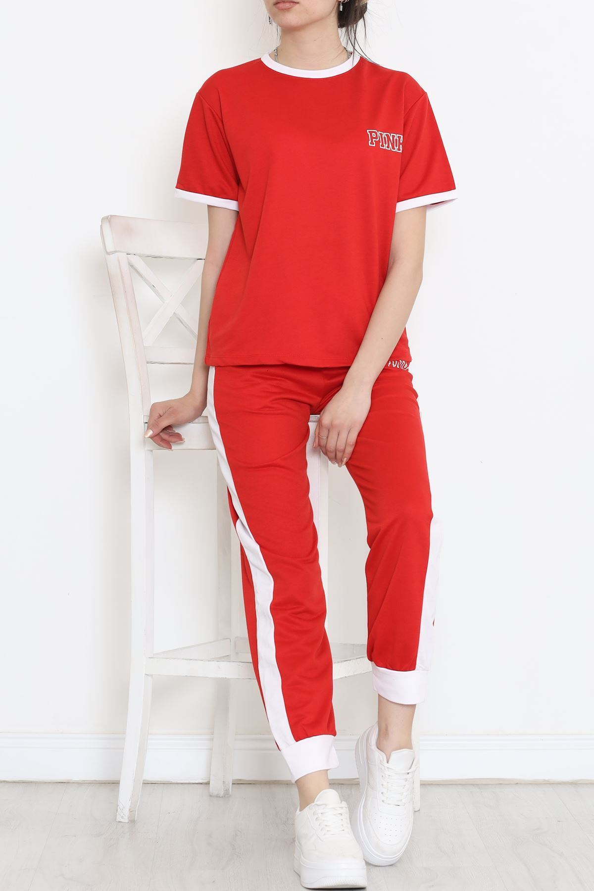 Baskılı İki Renk Eşofman Takımı Kırmızıbeyaz - 16607.5238.