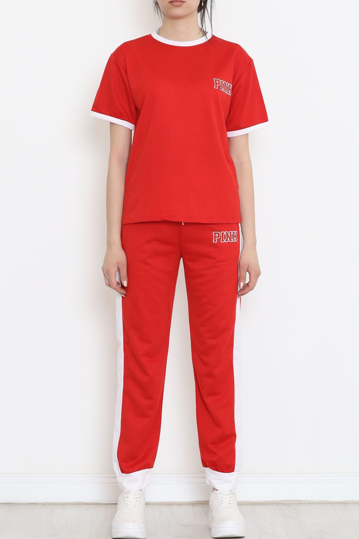 Baskılı İki Renk Eşofman Takımı Kırmızıbeyaz - 16607.5238.