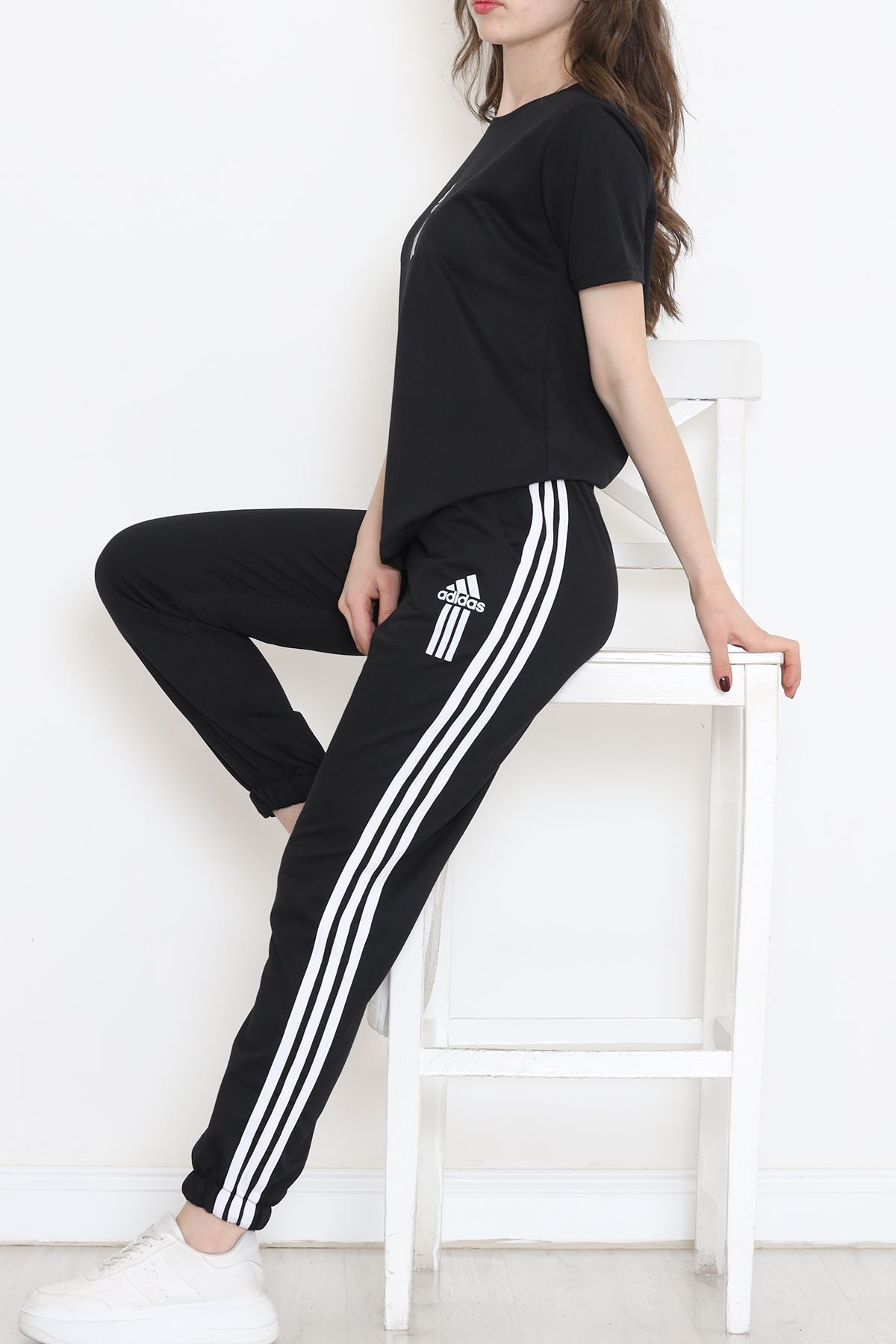 Şeritli Baskılı Eşofman Takımı Siyah - 16599.5238.