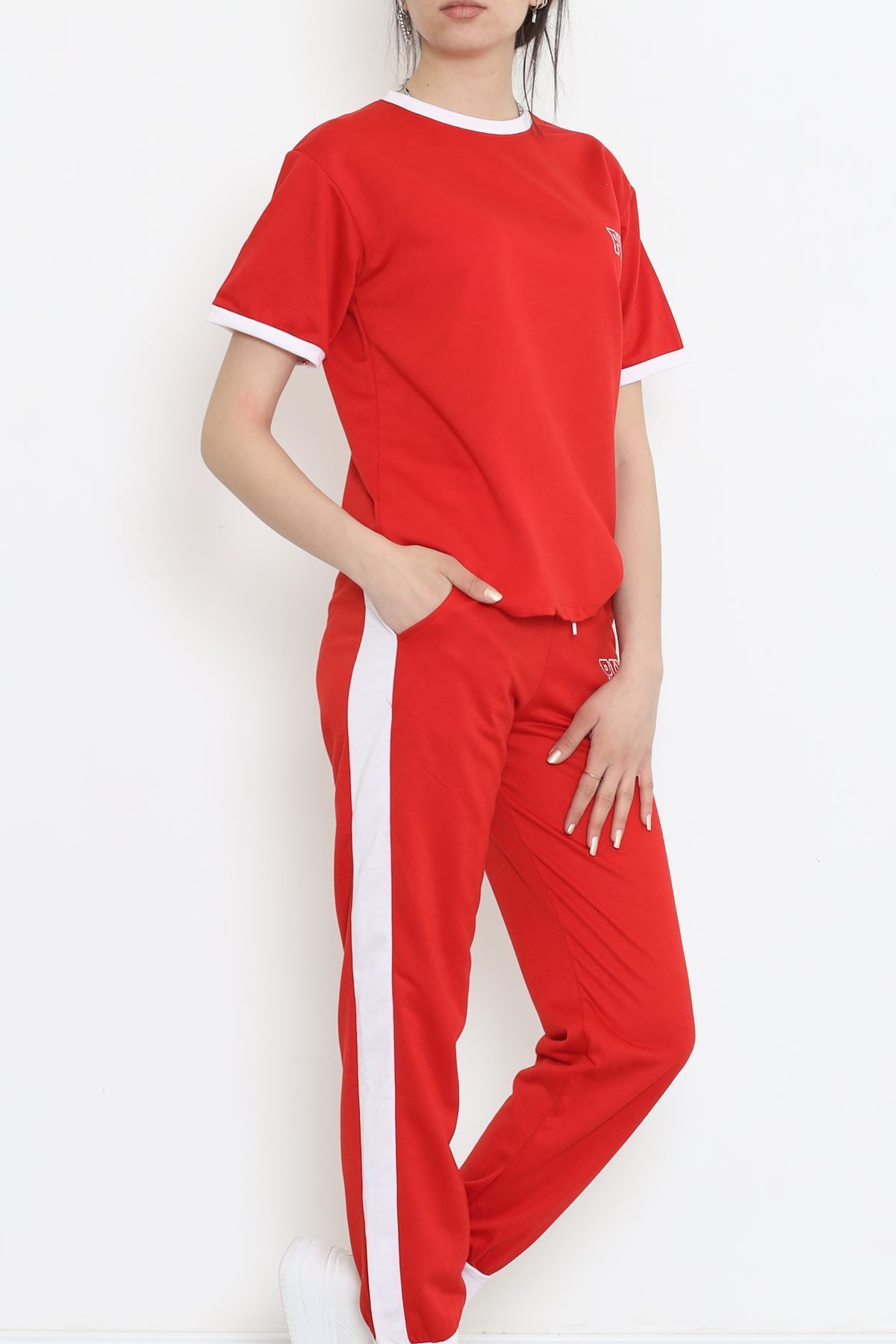 Baskılı İki Renk Eşofman Takımı Kırmızıbeyaz - 16607.5238.