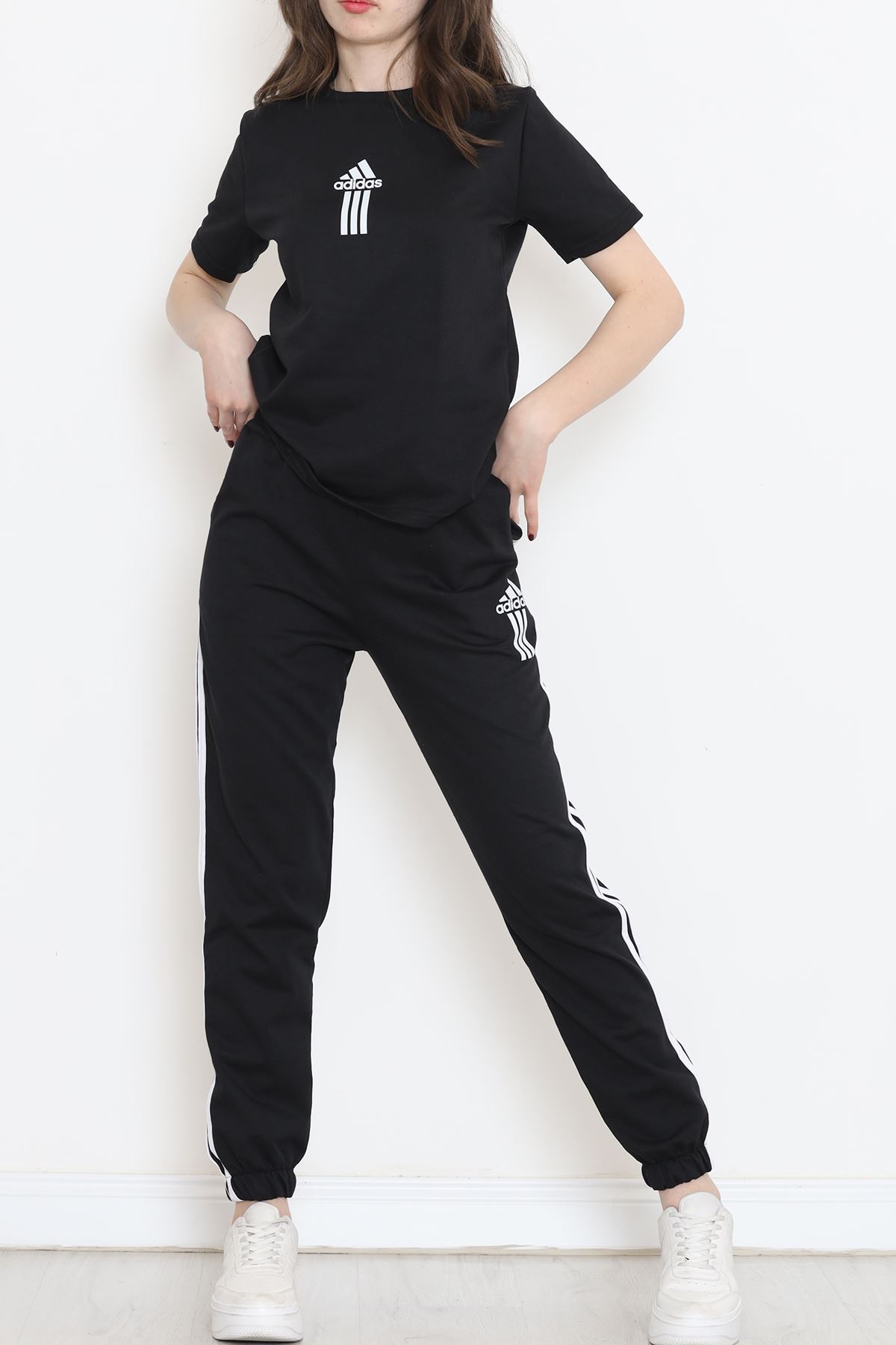 Şeritli Baskılı Eşofman Takımı Siyah - 16599.5238.