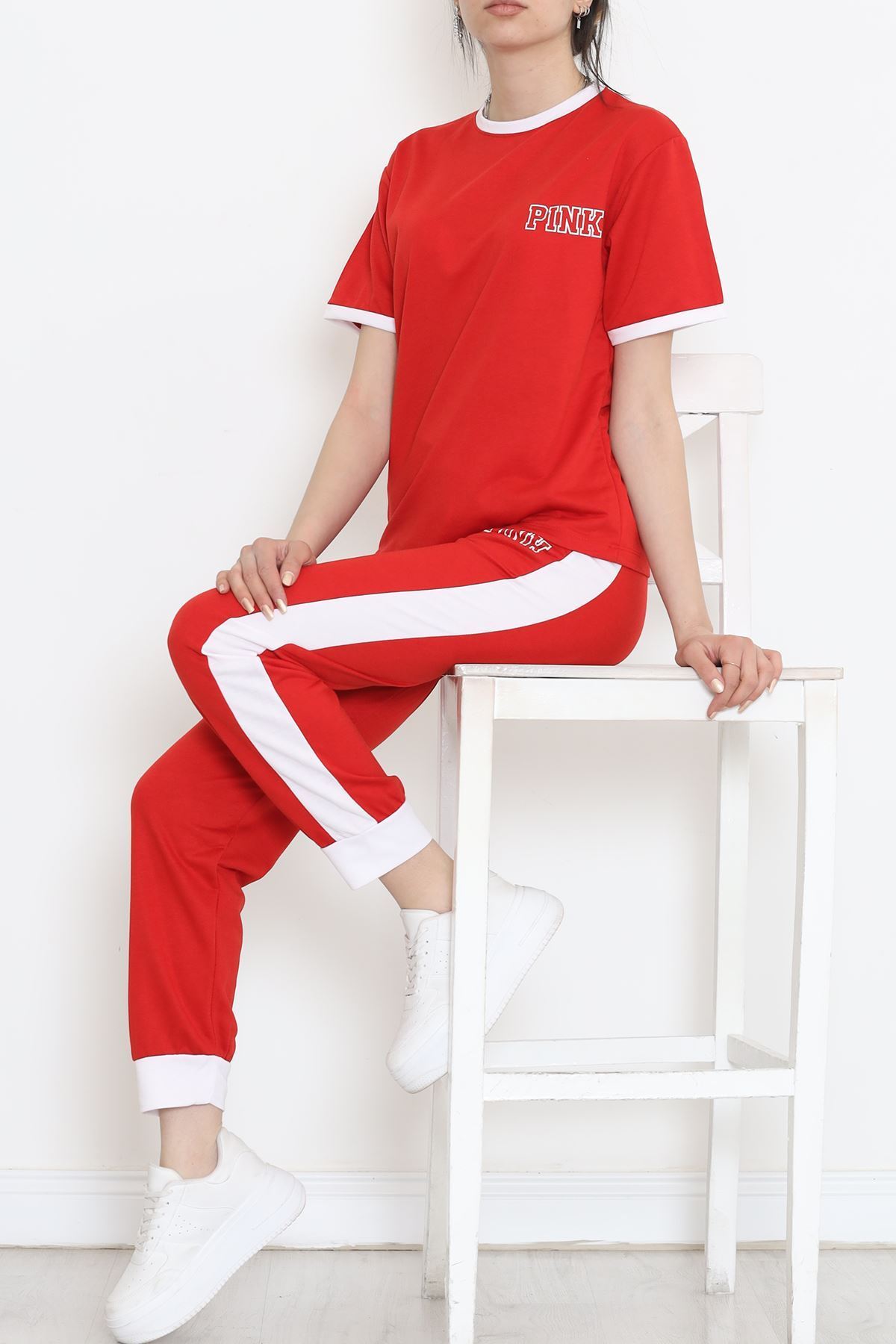 Baskılı İki Renk Eşofman Takımı Kırmızıbeyaz - 16607.5238.