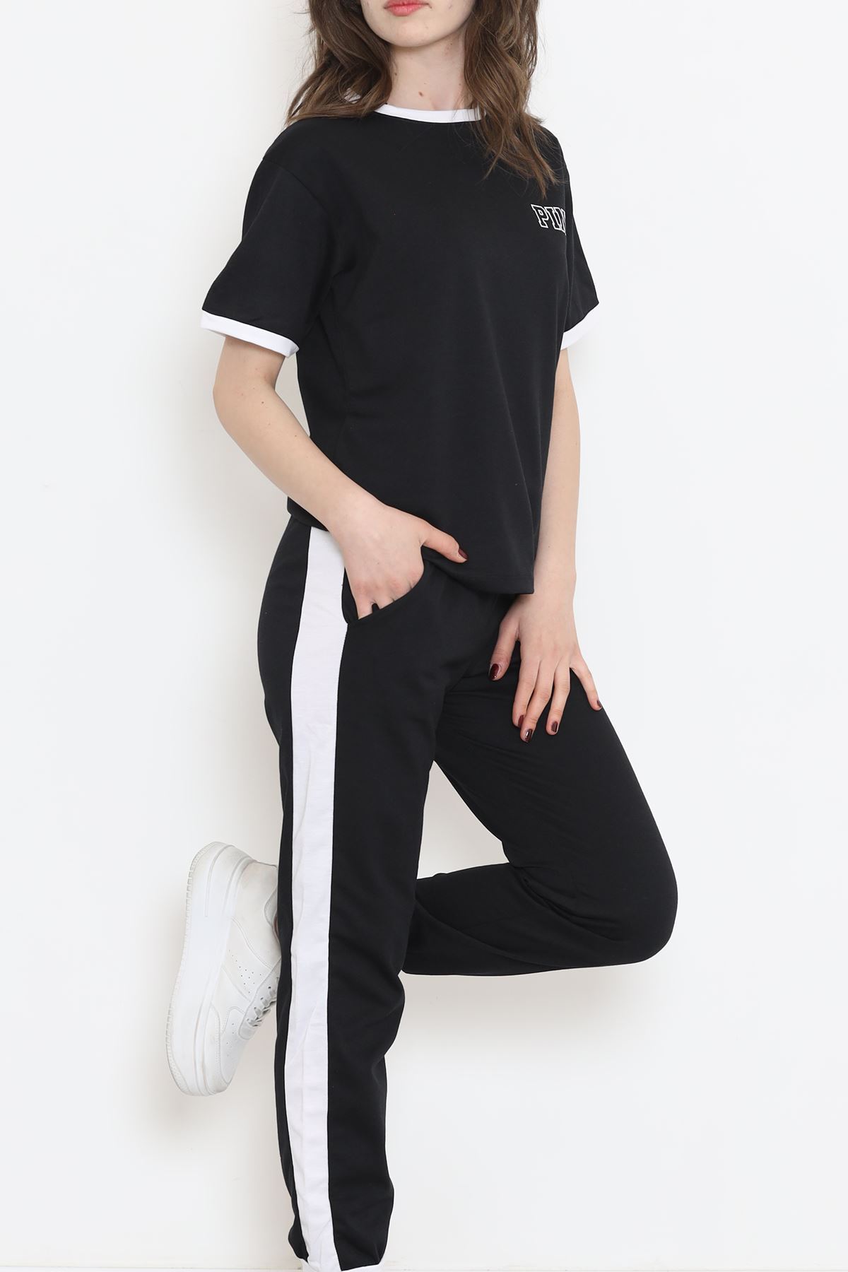 Baskılı İki Renk Eşofman Takımı Siyahbeyaz - 16607.5238.