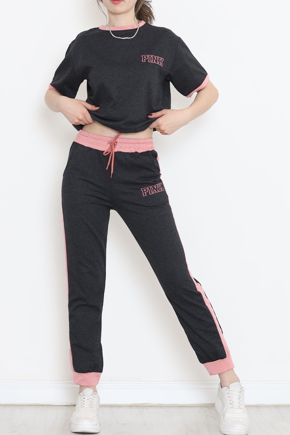 Baskılı İki Renk Eşofman Takımı Antrasitgül - 16607.5238.