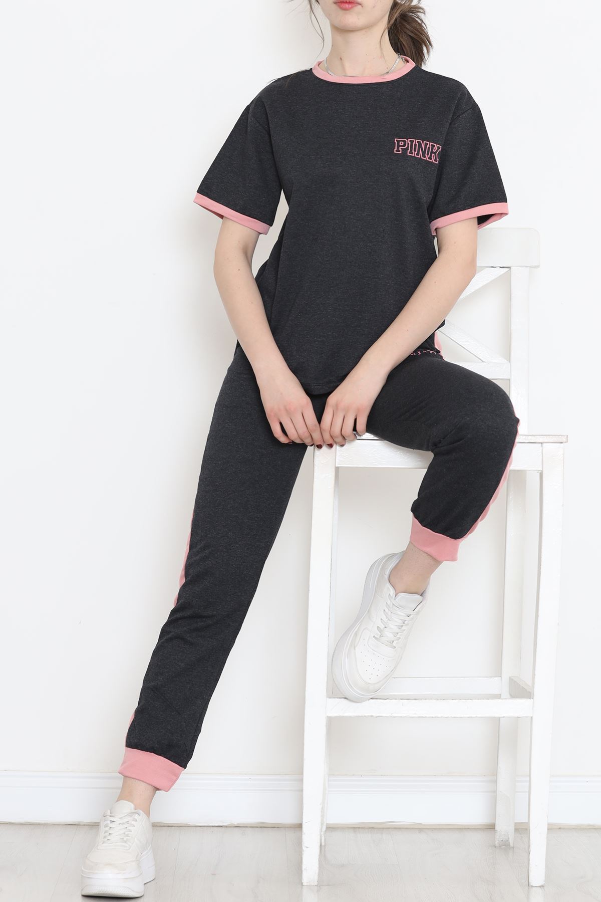 Baskılı İki Renk Eşofman Takımı Antrasitgül - 16607.5238.