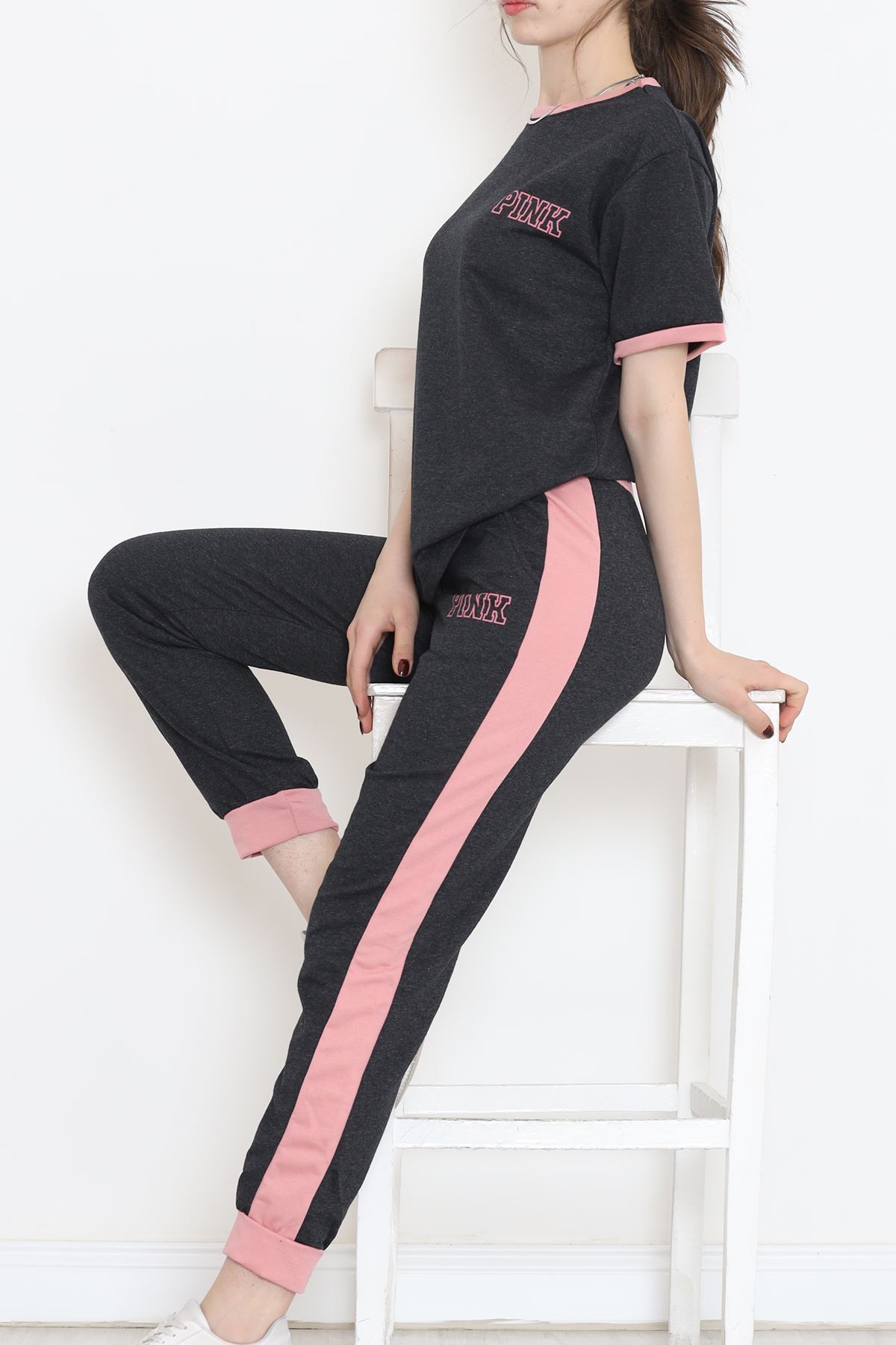 Baskılı İki Renk Eşofman Takımı Antrasitgül - 16607.5238.