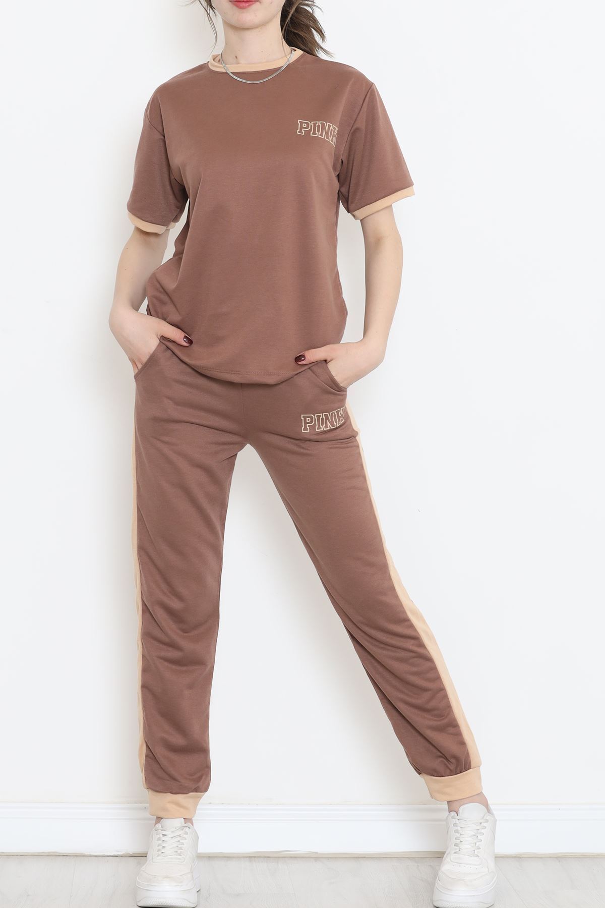 Baskılı İki Renk Eşofman Takımı Acıkahvebej - 16607.5238.